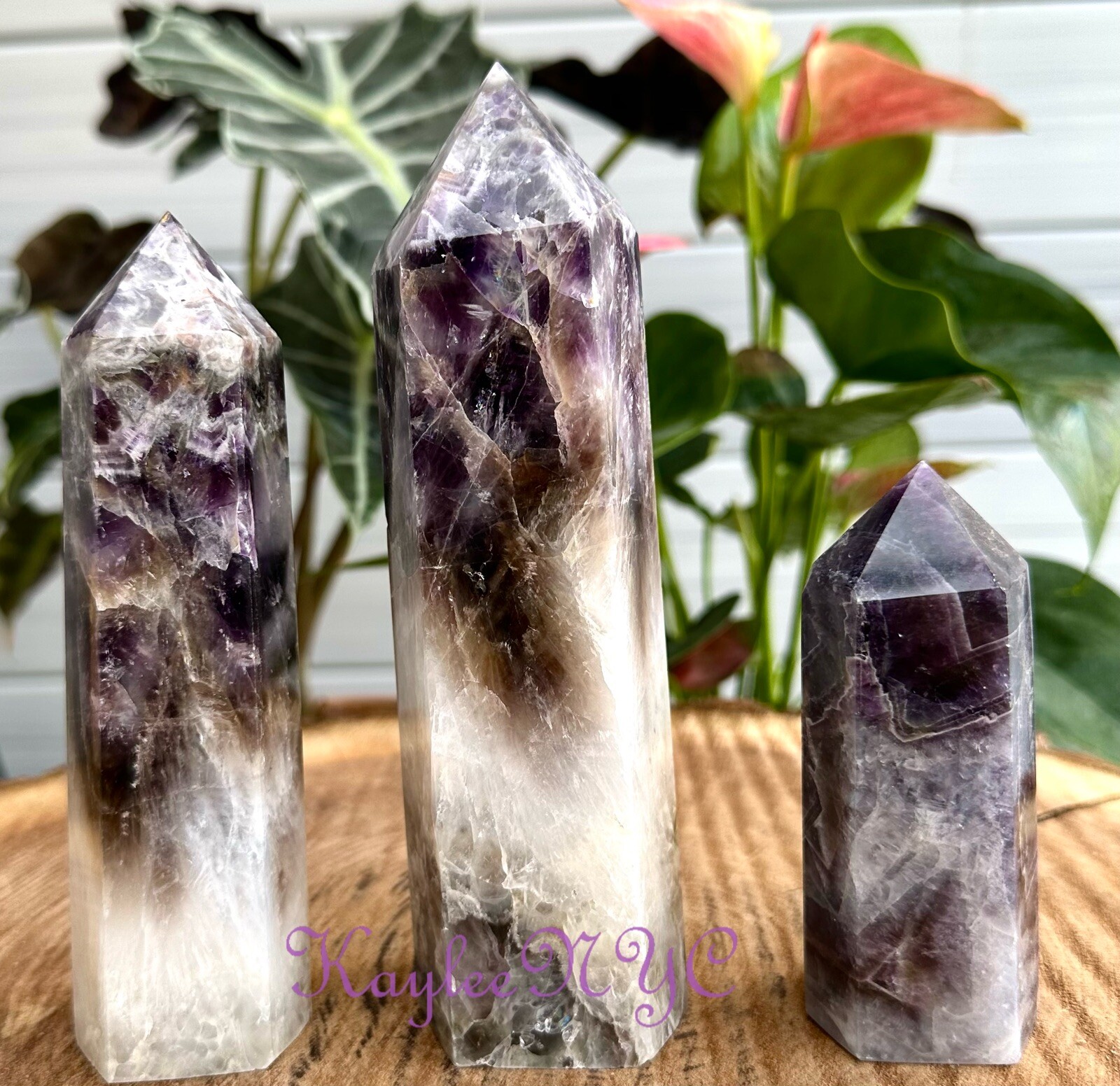 3 Pcs Large Natural Chevron Amethyst Obelisk Tower Point Crystal Energy