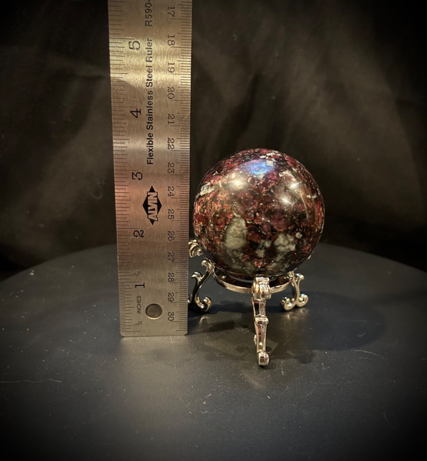 2.4″ Awesome UV Reactive Eudialite Sphere With Metal Stand 12oz
