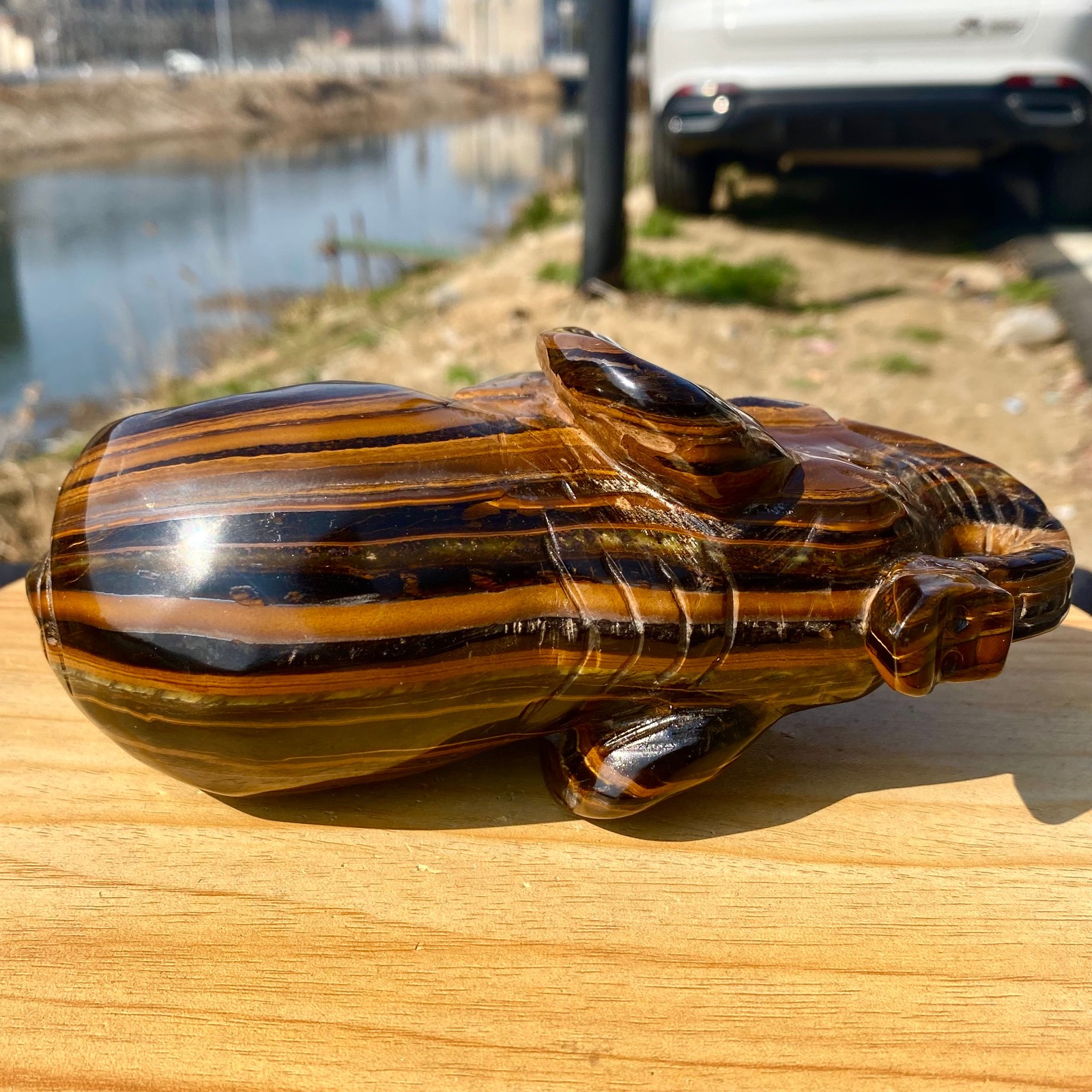 3.72LB Natural Tiger’s Eye Gemstone Elephant Figurin Hand Carved Mineral