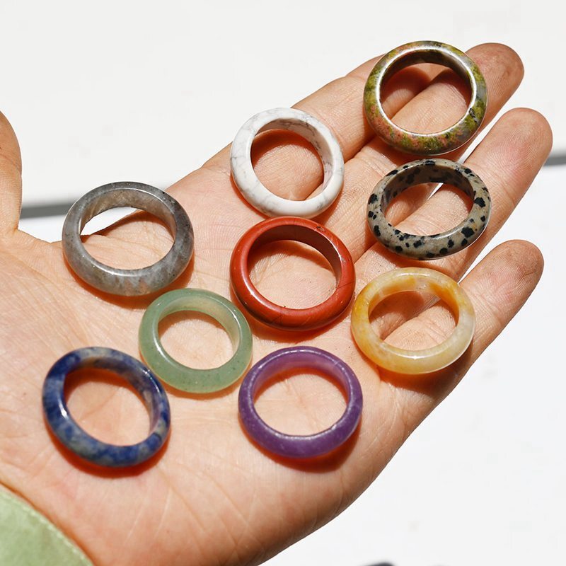 Natural Quartz Crystal Agate Gemstone Ring Round Statement Ring Polished Healing