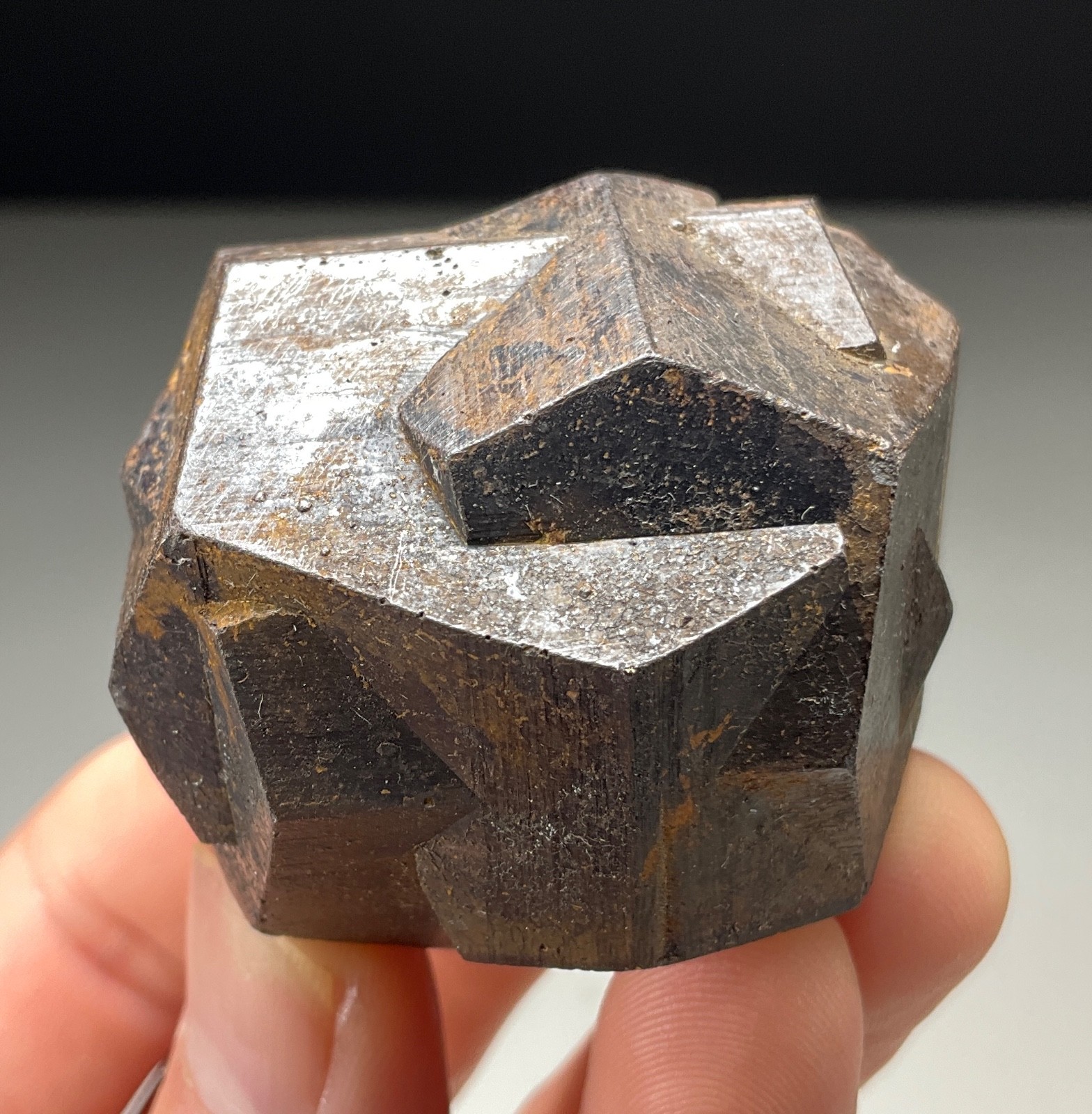 STUNNING GOETHITE OVER “IRON CROSS” TWINNED PYRITE FROM GACHALA, COLOMBIA