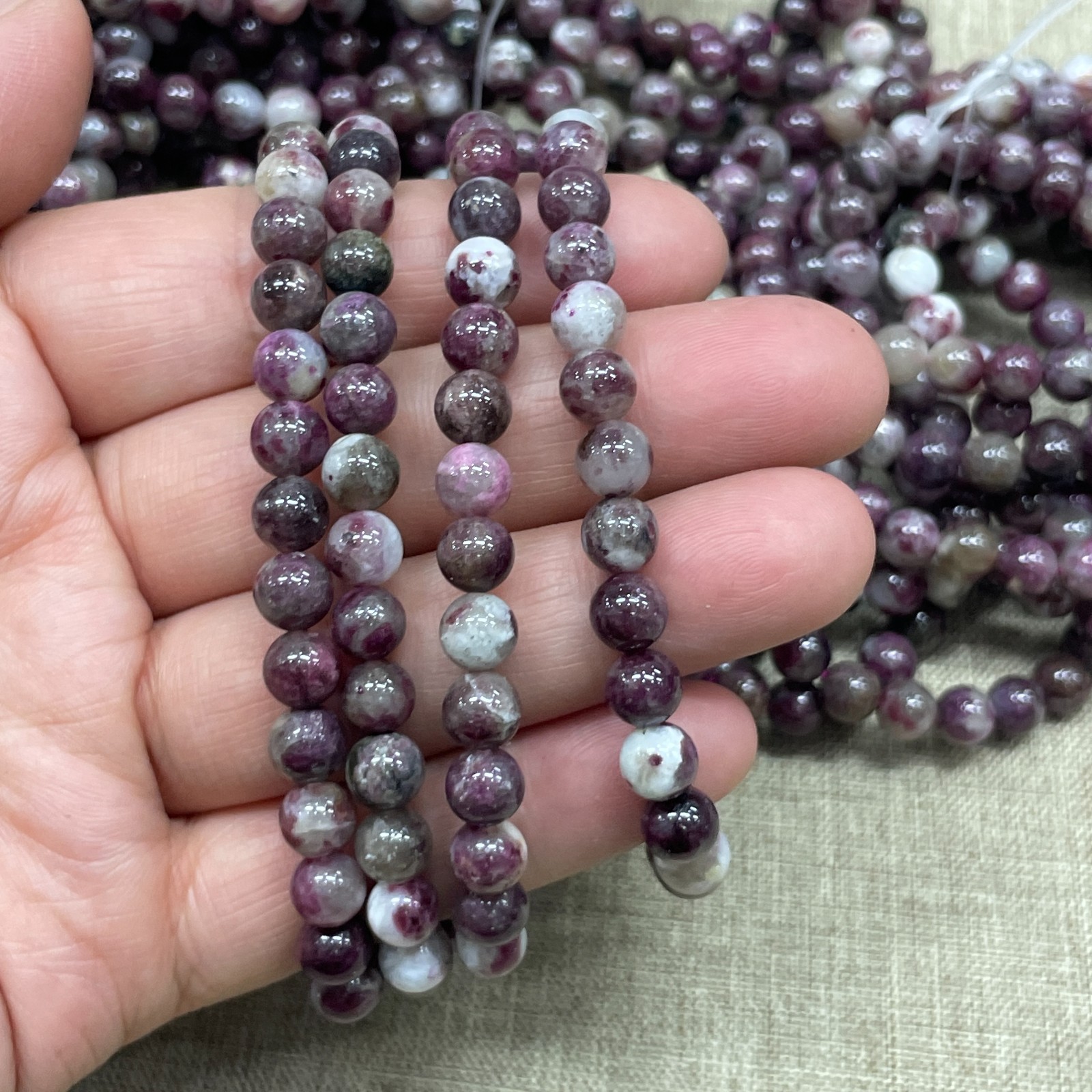 A Wholesale 1 Pcs plum blossom tourmaline stone ball beads 6mm Stretch Bracelet