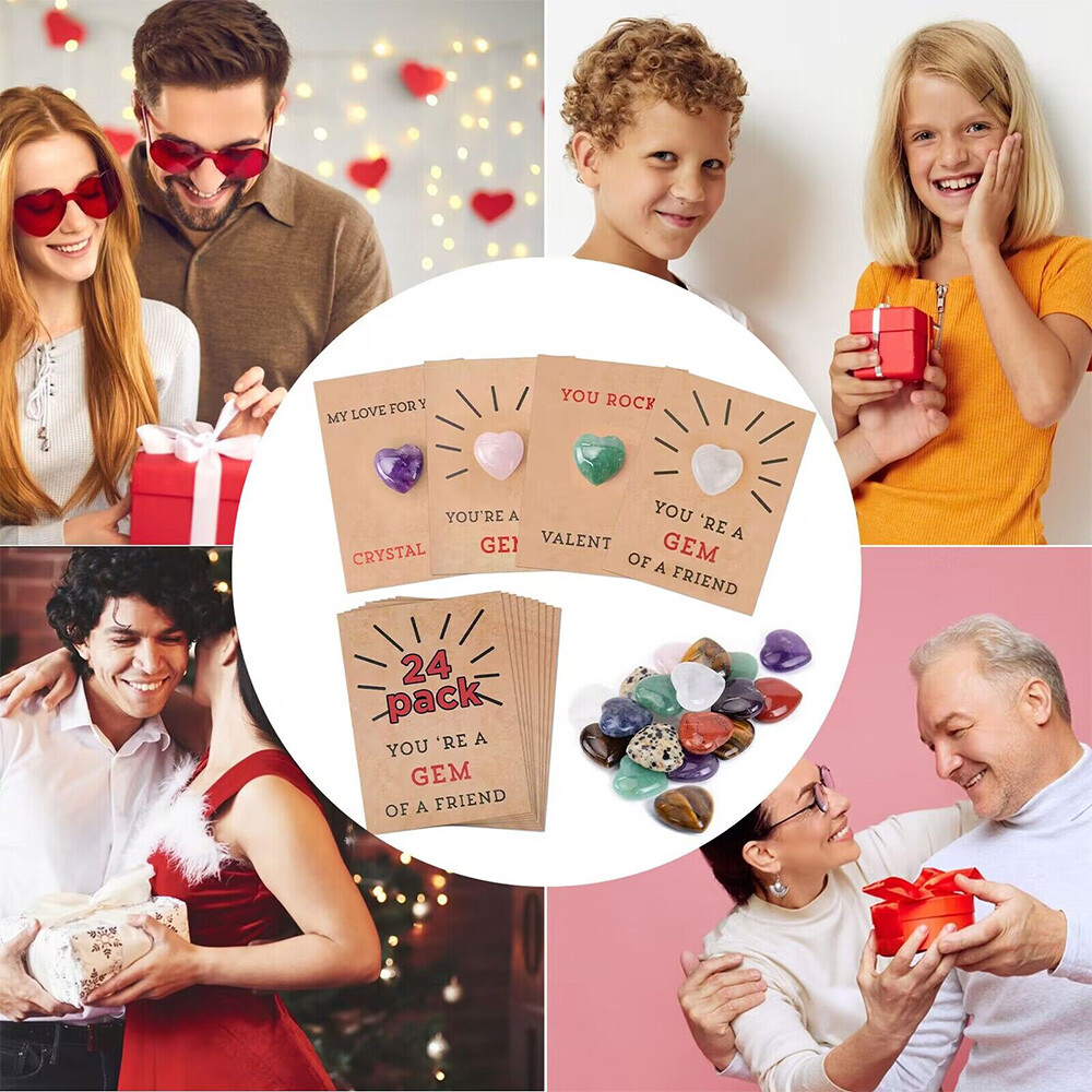 Valentines Day Gifts for Kids – 24Pack Valentines Cards with Heart-Shape Crystal