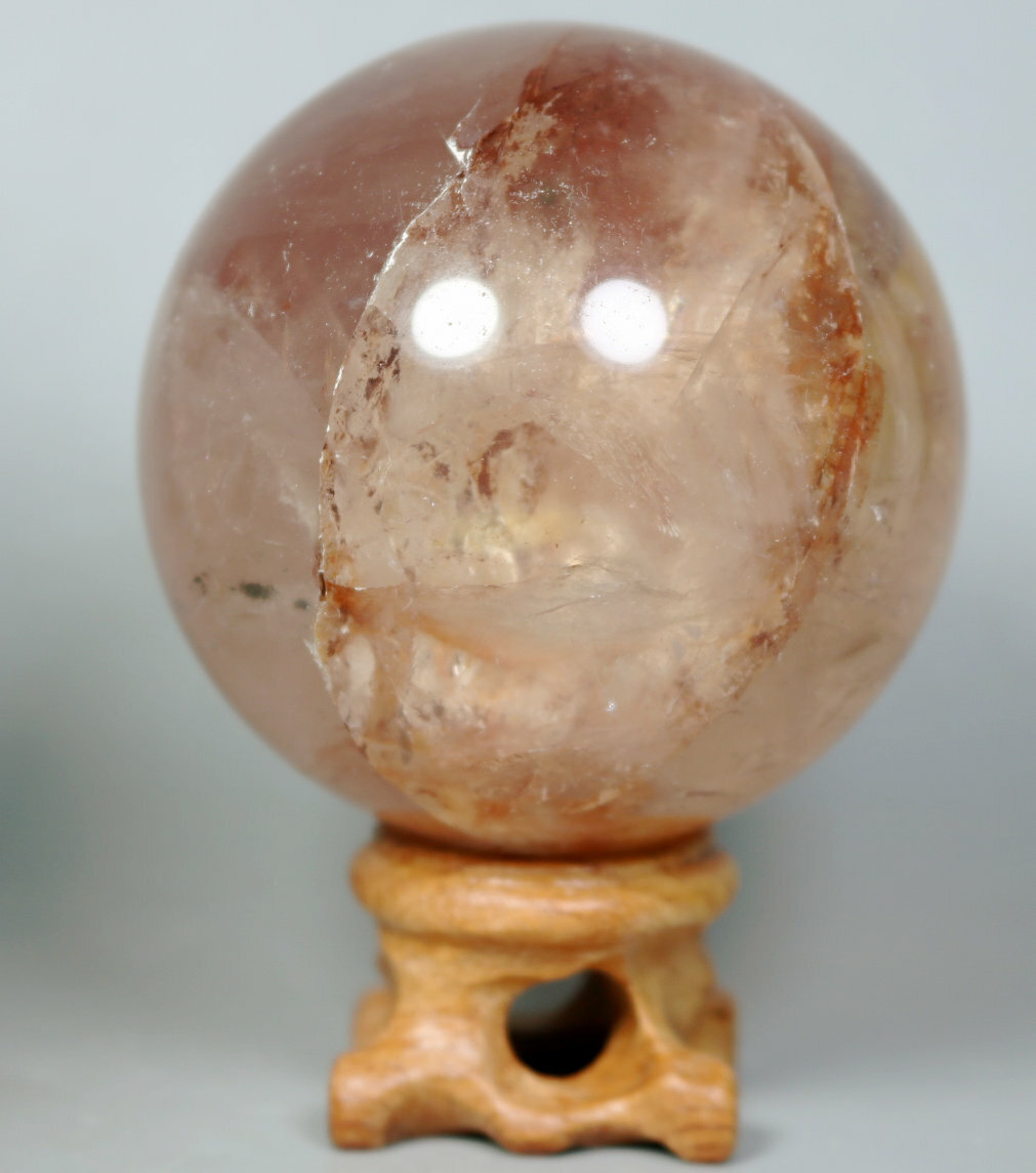 Natural RED FIRE QUARTZ Hematoid Crystal PHANTOM MULTI – INCLUSIONS Sphere Stand