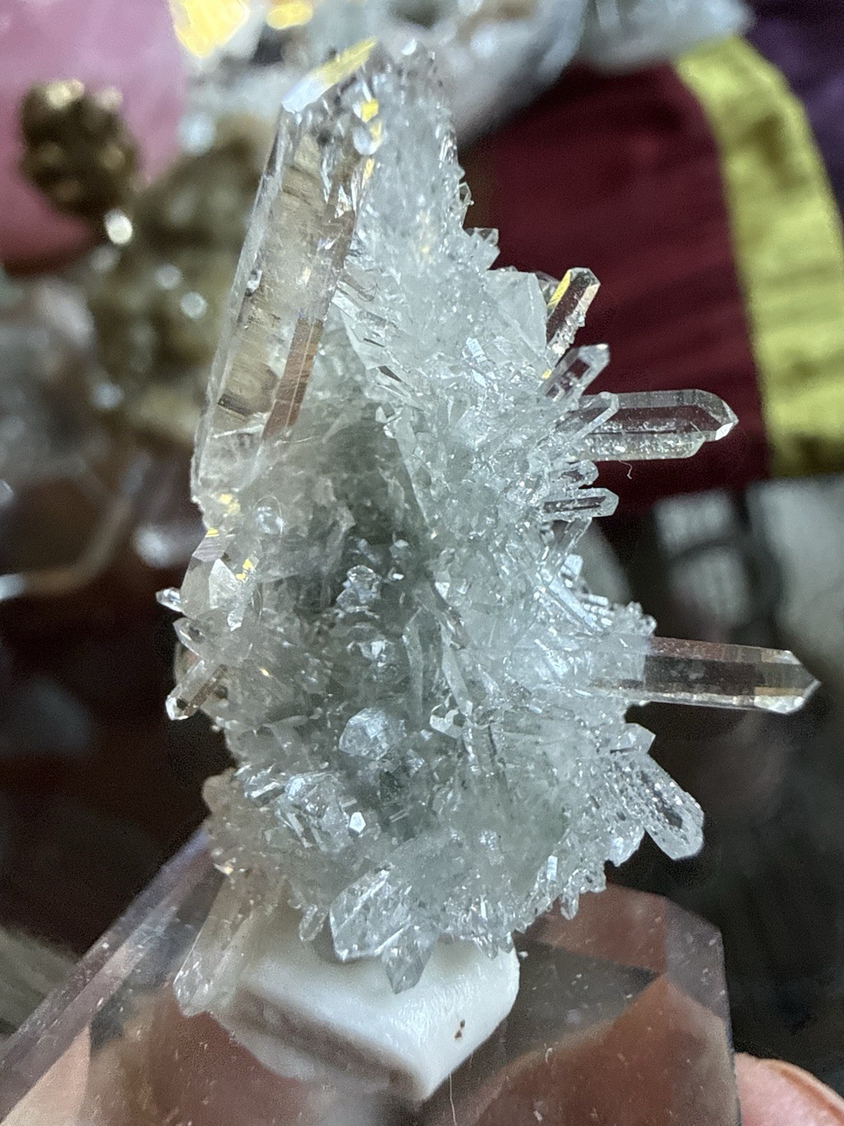 Clear Quartz Crystal Cluster Display Specimen on Acrylic Stand, 0.78 oz