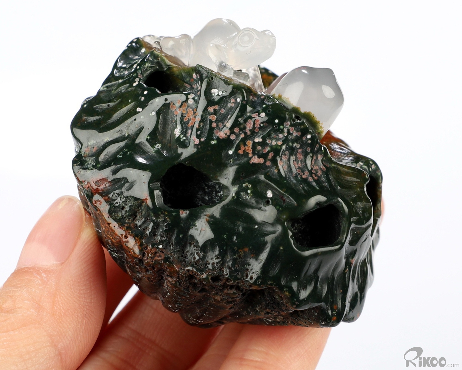 2.0″ Indian Agate Hand Carved Crystal Frog Sculpture, Crystal Healing