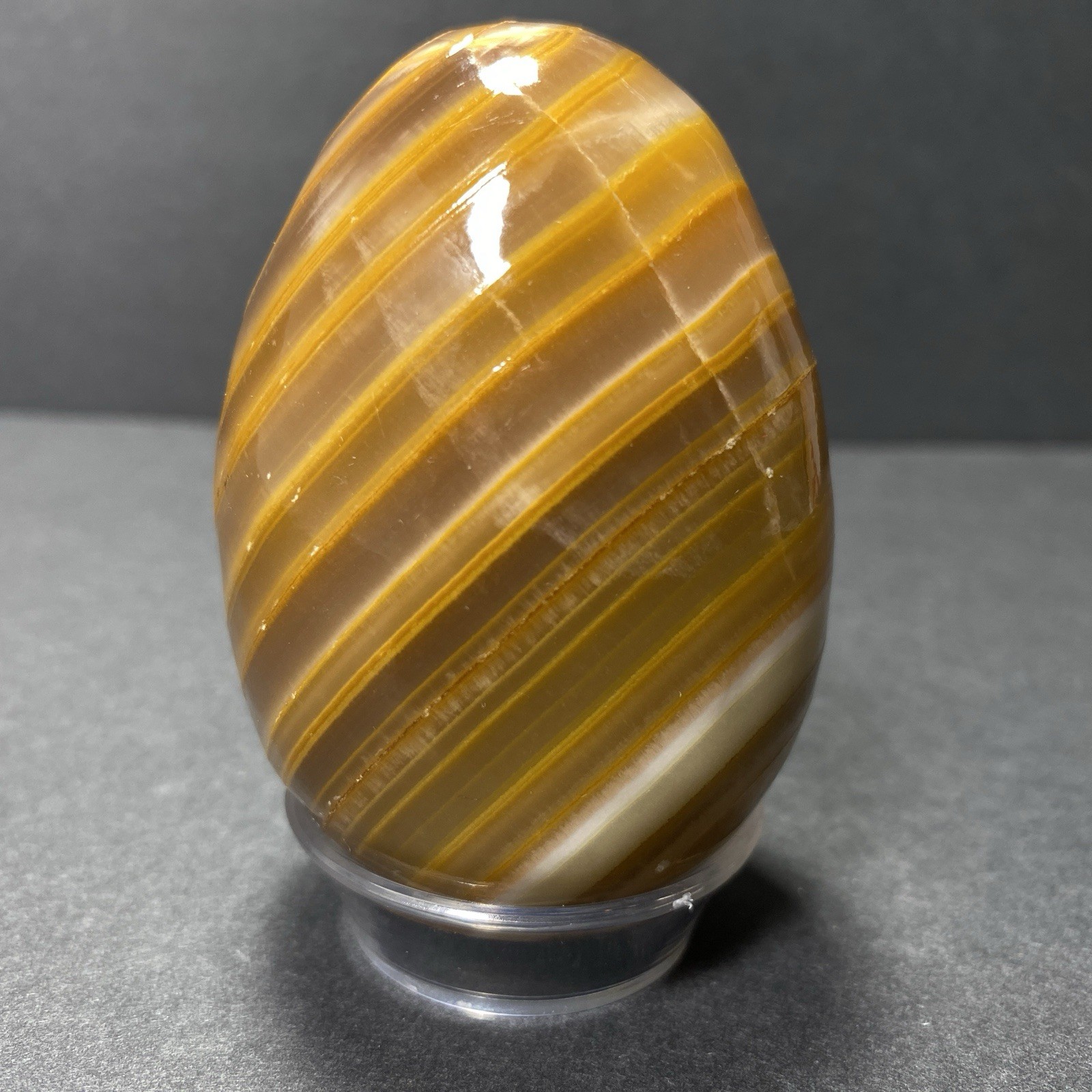 Natural Onyx Stone Egg With Stand Hand Polished Banded Agate Calcite Crystal