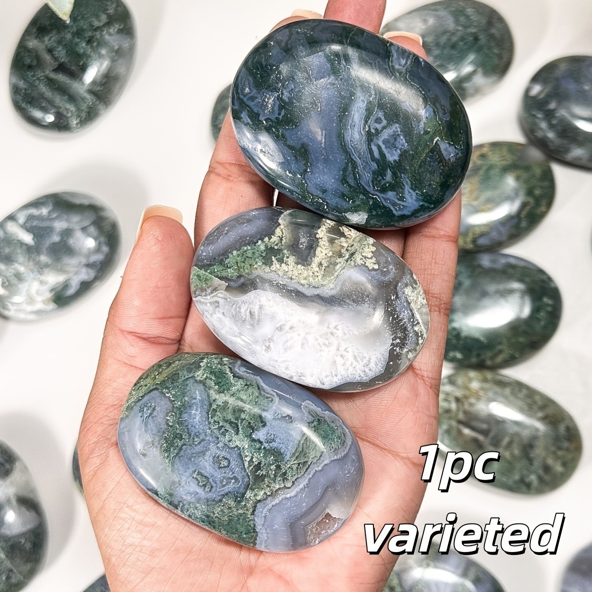 0.2LB Wholesale Natural Moss Agate Crystal Palm Stone Druzy Geode Home Collect