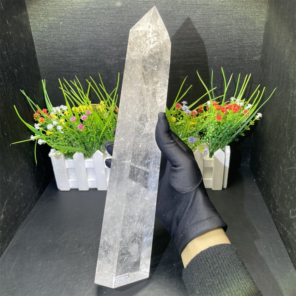 3.7LB 12.6″ Natural A++ Clear Quartz Obelisk Tower Crystal Reiki Decor Rainbow