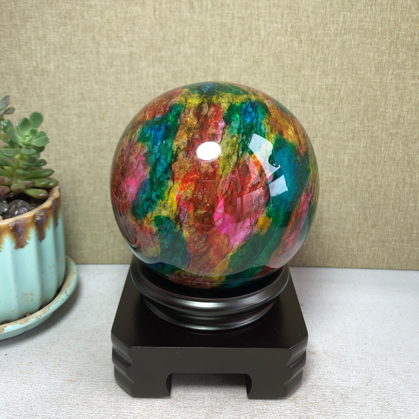 Natural “Seven Colors Jade” sphere flat bottom specimen Taiwan China 99mm A4577