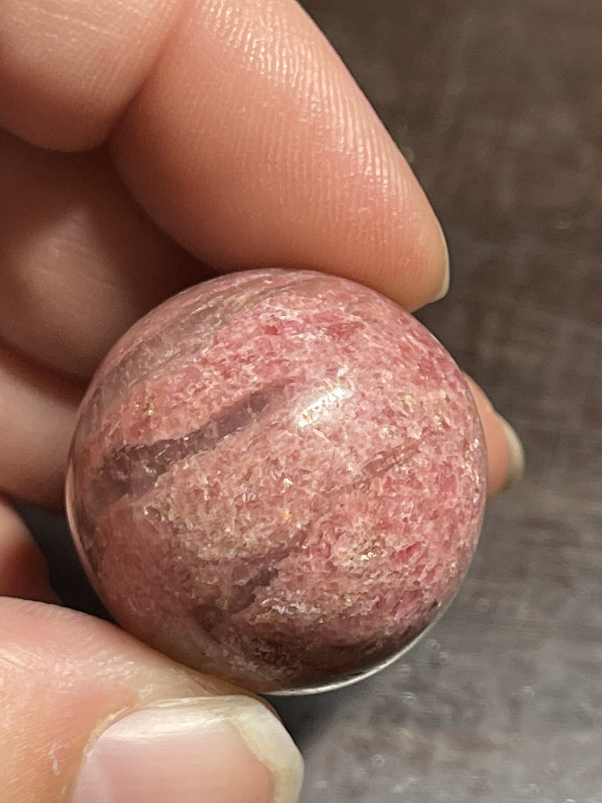 Rhodonite and Quartz Mini Sphere Ball Orb Marble Crystal 26.1mm 30g