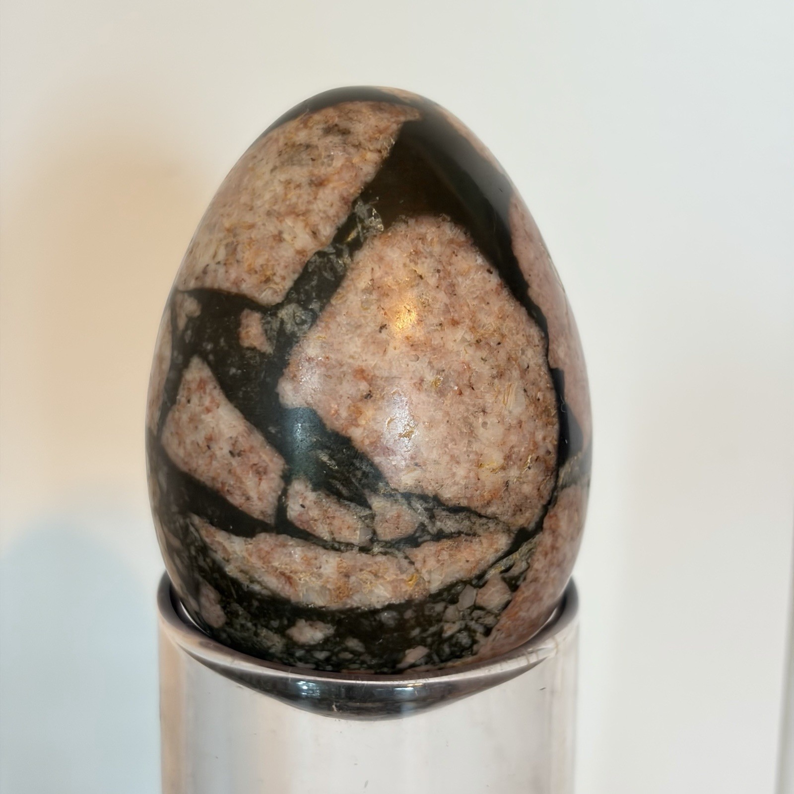 Polished and Carved RHODONITE Egg Natural Mineral Specimen Pink And Black 2.5”