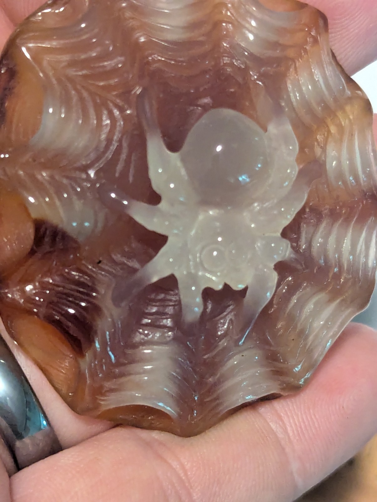Spider On Web Carnelian Agate Stone Crystal Carving