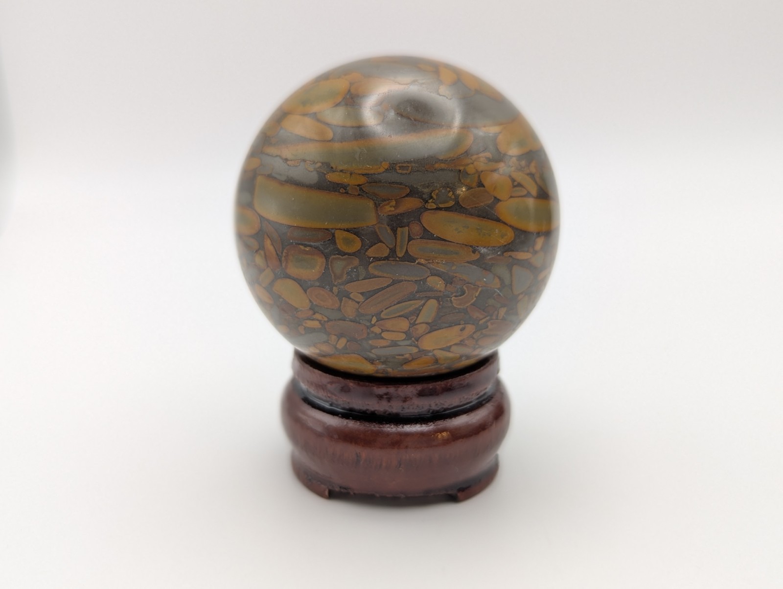 51 mm (2.0) Bamboo Fossil Stone Sphere Crystal Ball & Stand (China) US Seller