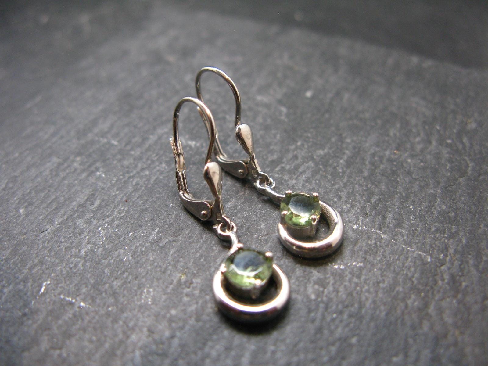 Moldavite Tektite Silver Earrings from Czech Republic – 2.48 Grams
