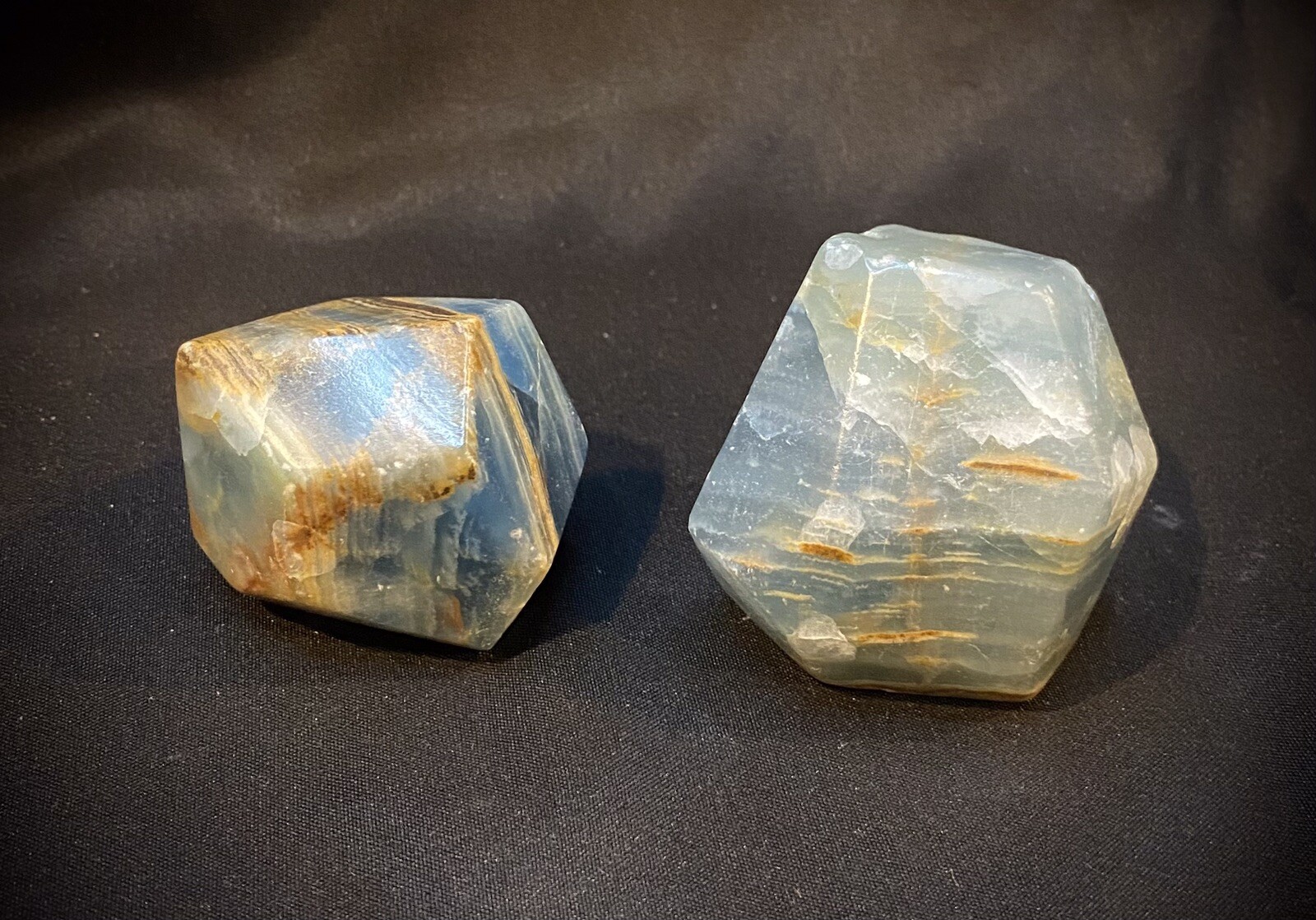 Pair Of Blue Onyx Geometric Freeforms 194 Grams