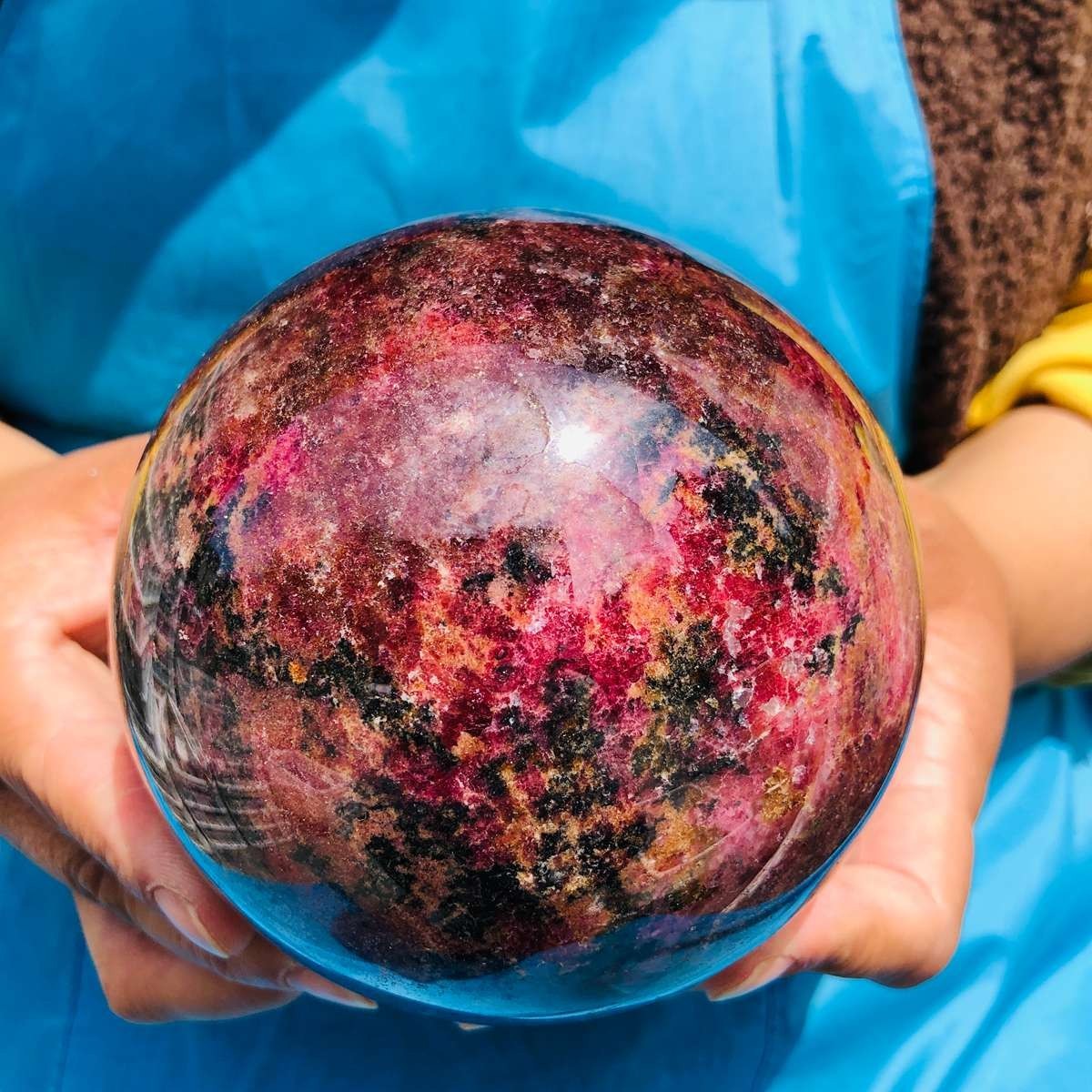 5.47LB Natural Rhodonite Crystal Sphere Pink Black Healing Gem Stone 4794