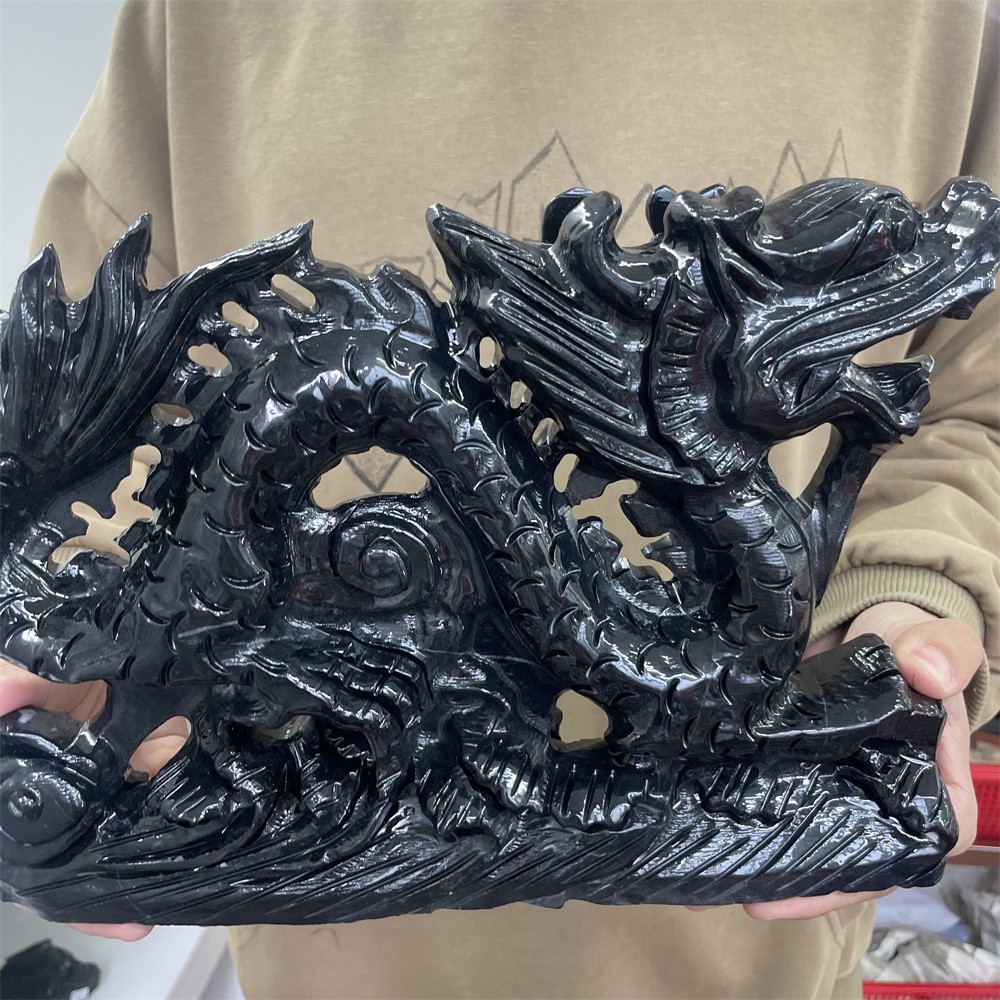 8.2LB 11.2″Natural Black Obsidian Dragon Crystal Healing Decor Ornament Reiki