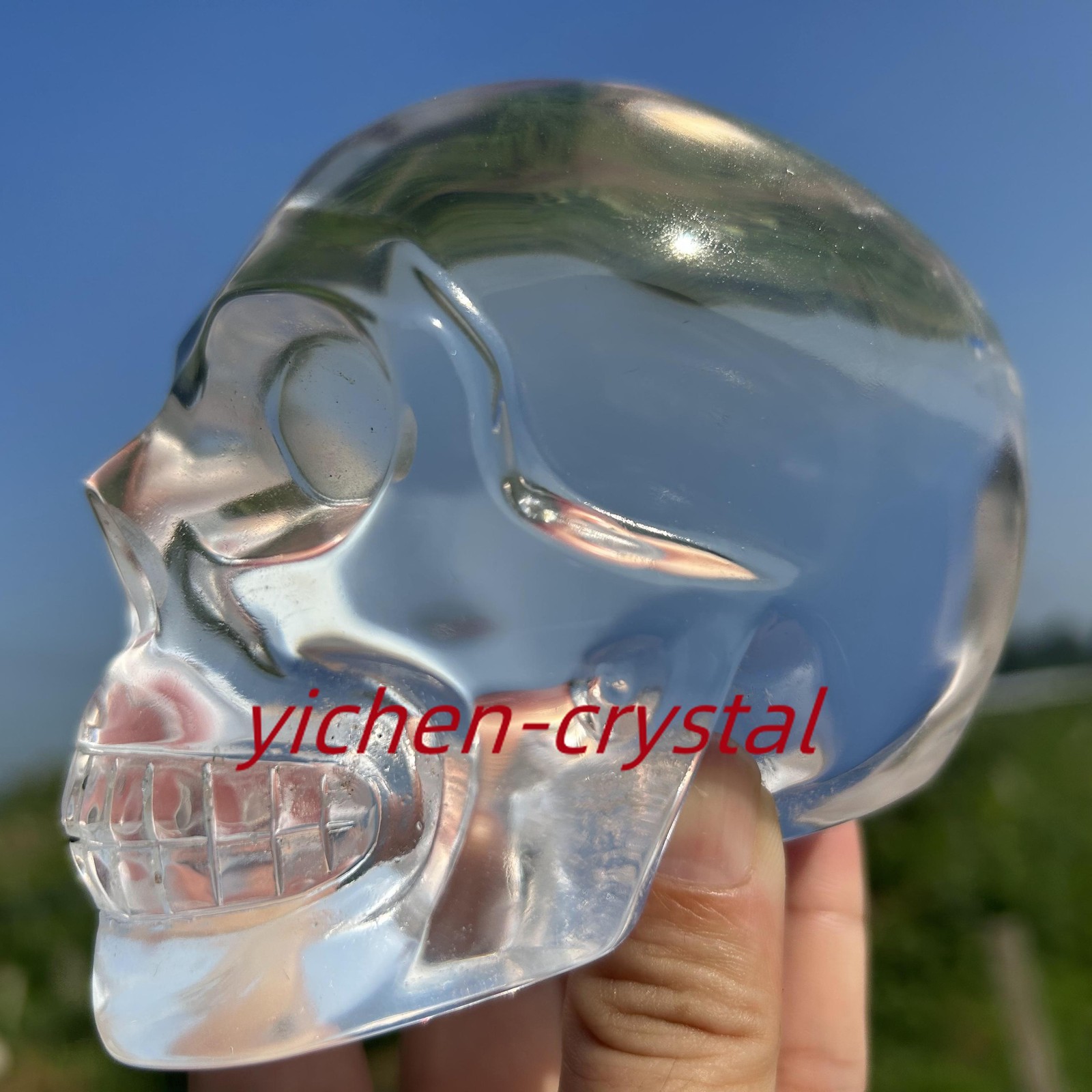 850G+ Large Smelting Stone Hand Carved Quartz Crystal Skull Reiki Heal Gift 1pc