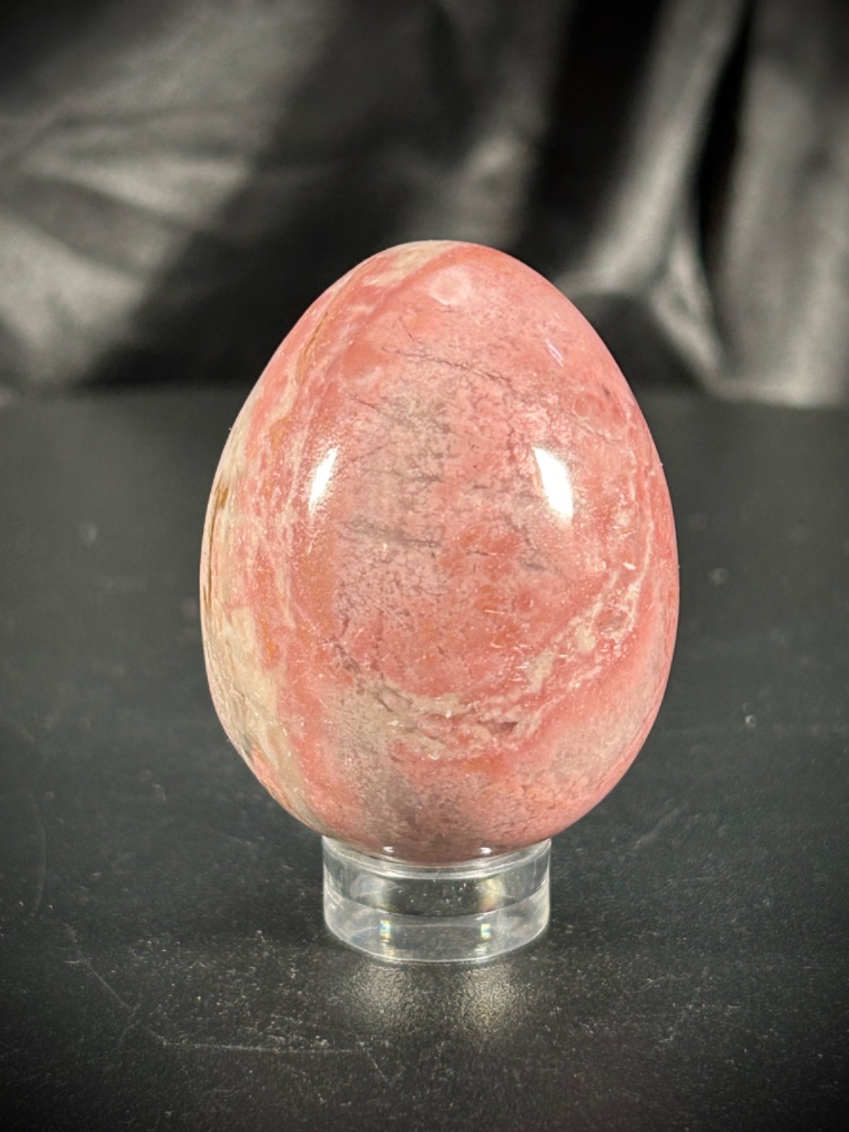 Gorgeous 1.75″ Rhodochrosite Egg With Acrylic Stand 3.2oz (92 grams)