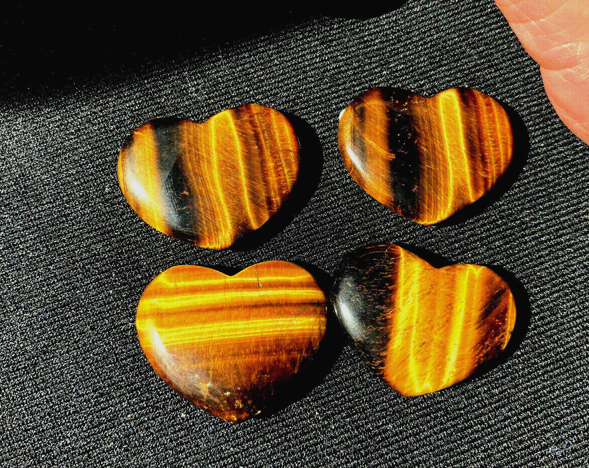 SET OF 4 TIGER EYE HEARTS – 1 1/4 inches