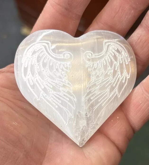 2 1/2 Inch Selenite Heart Angel Wings