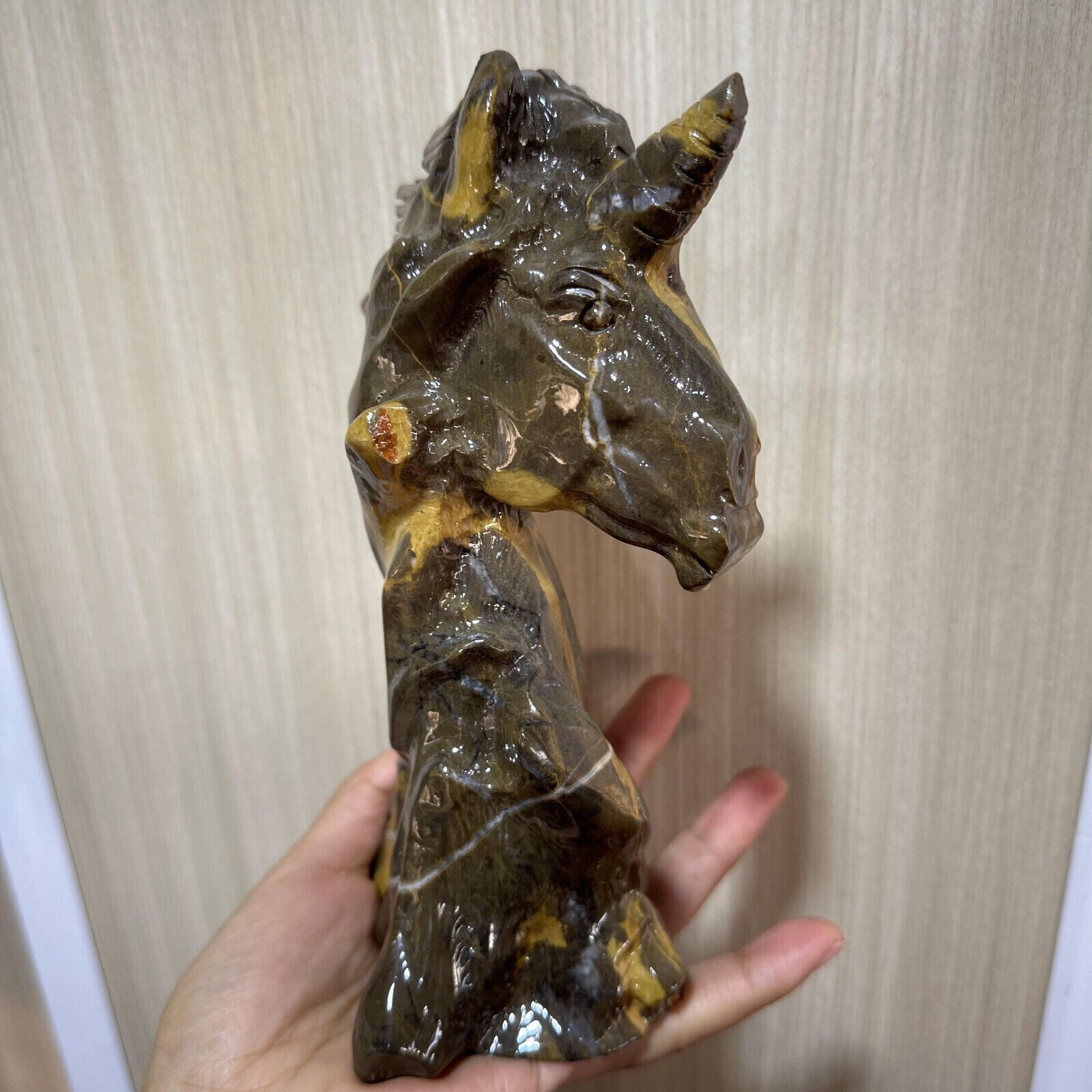 1pc natural Sand topaz hand engraving unicorn skull crystal healing energy gift