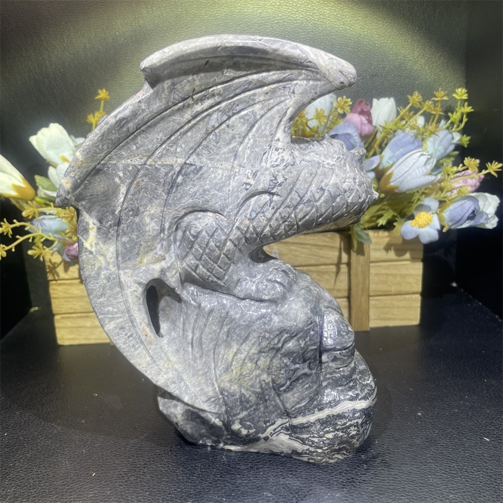6.1LB 7.4″ Natural Picasso Jasper Flying Dragon Carved Crystal Quartz Energy