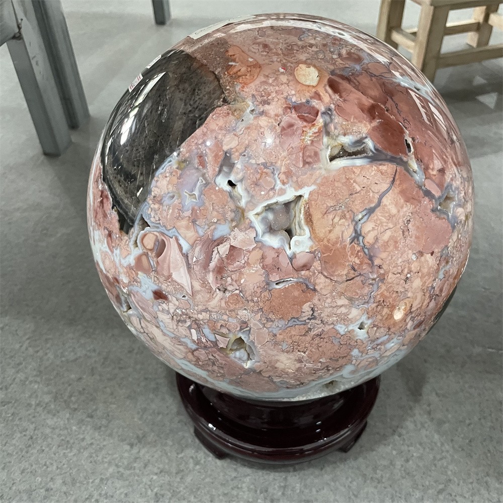 55.1LB 10.4″ Large Natural Flower Agate Geode Sphere Magic Crystal Reiki Ball