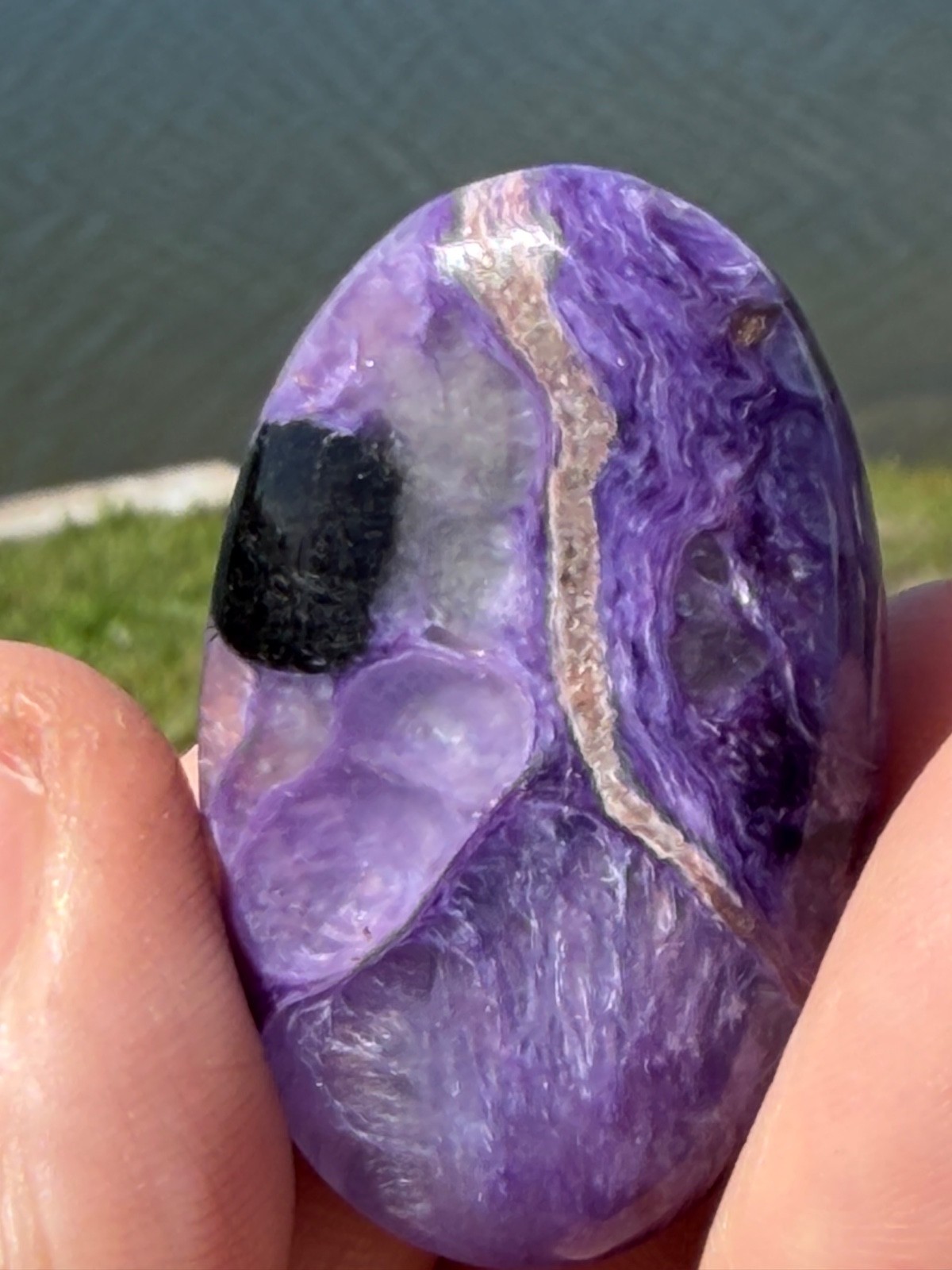 AA Charoite Polished Gemstone Small Palmstone 1 5/8″ 16 Grams Colored By Nature.