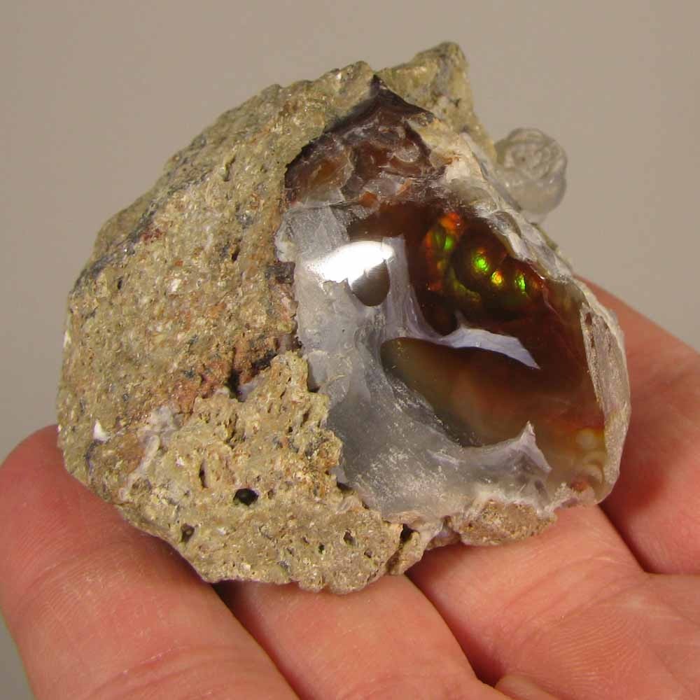 2.5″ Polished FIRE AGATE Gemstone on Matrix Rock – Mexico