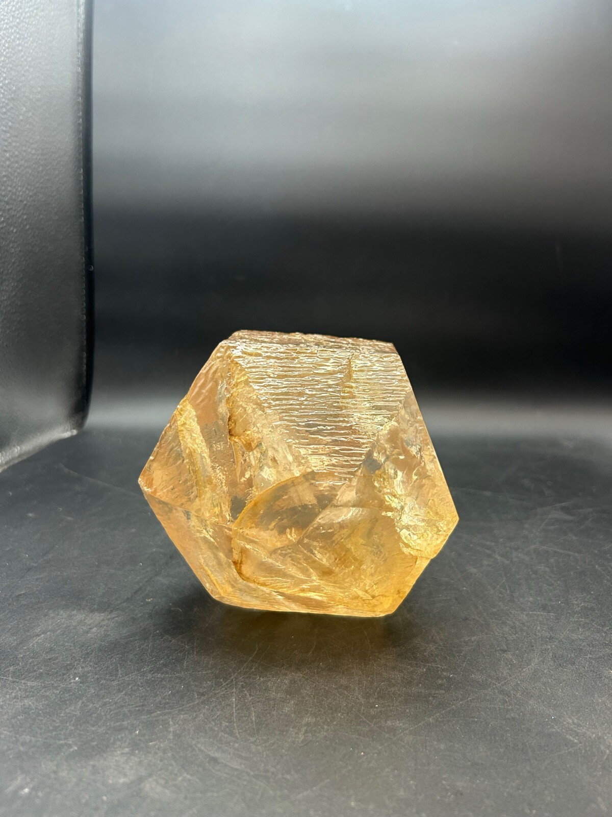 Vintage Crystal Amber Mineral Specimen in Lucite Paperweight Desk Decor