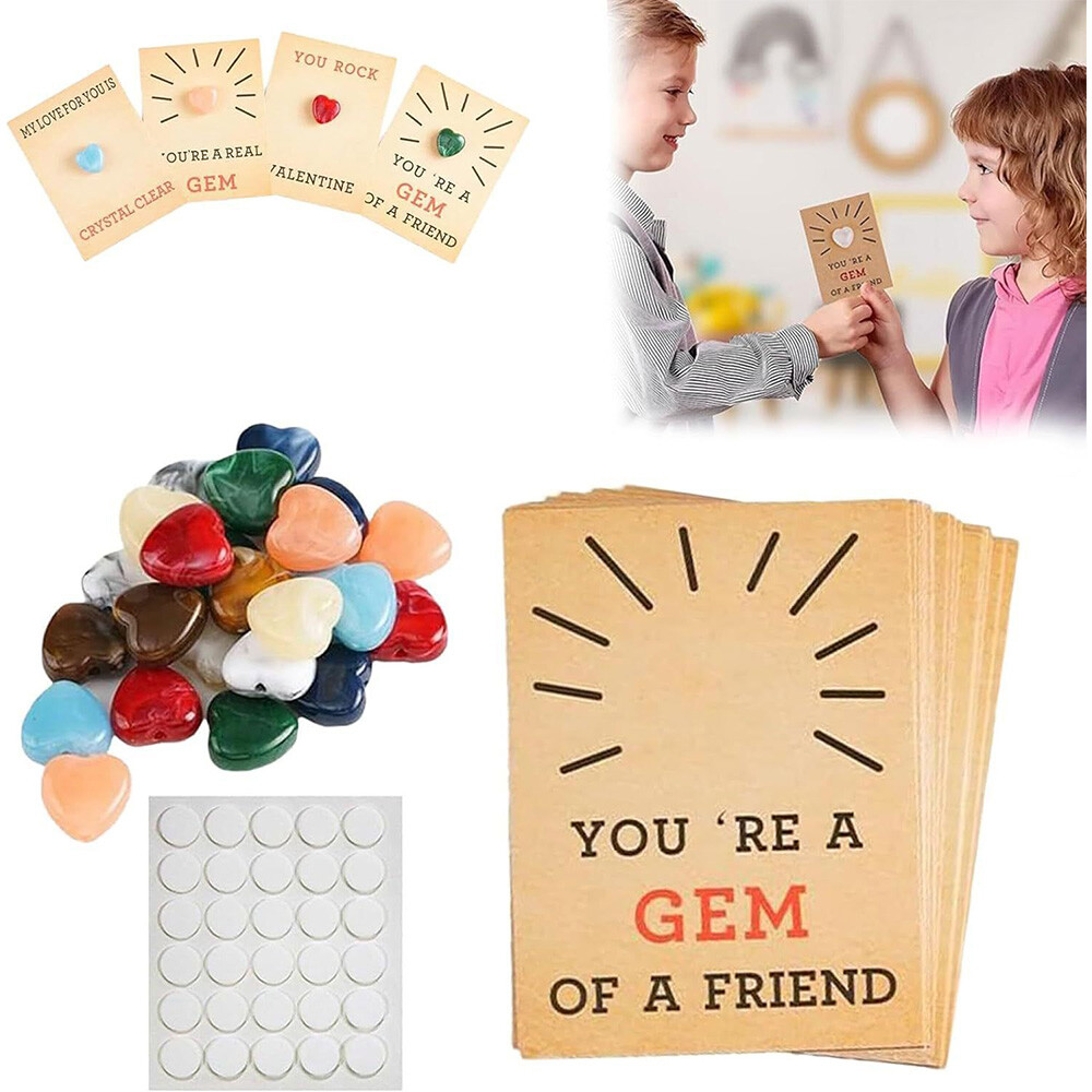 24Pack Valentines Cards with Heart-Shape Crystal Valentines Day Gifts for Kids