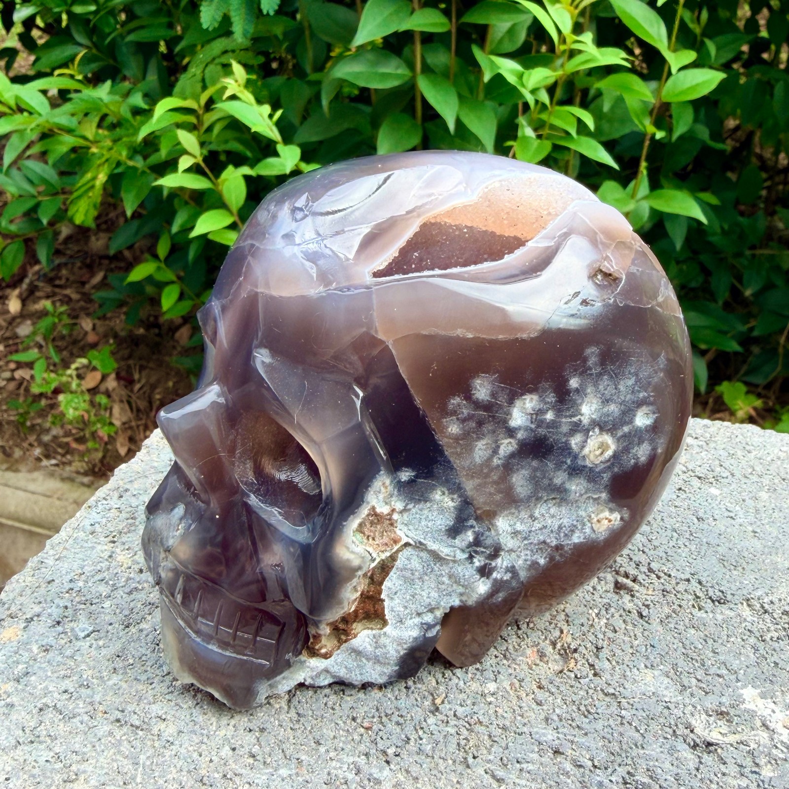 2.36lb Amethyst agate crystal cave skull, Rare hand carved skull specimen