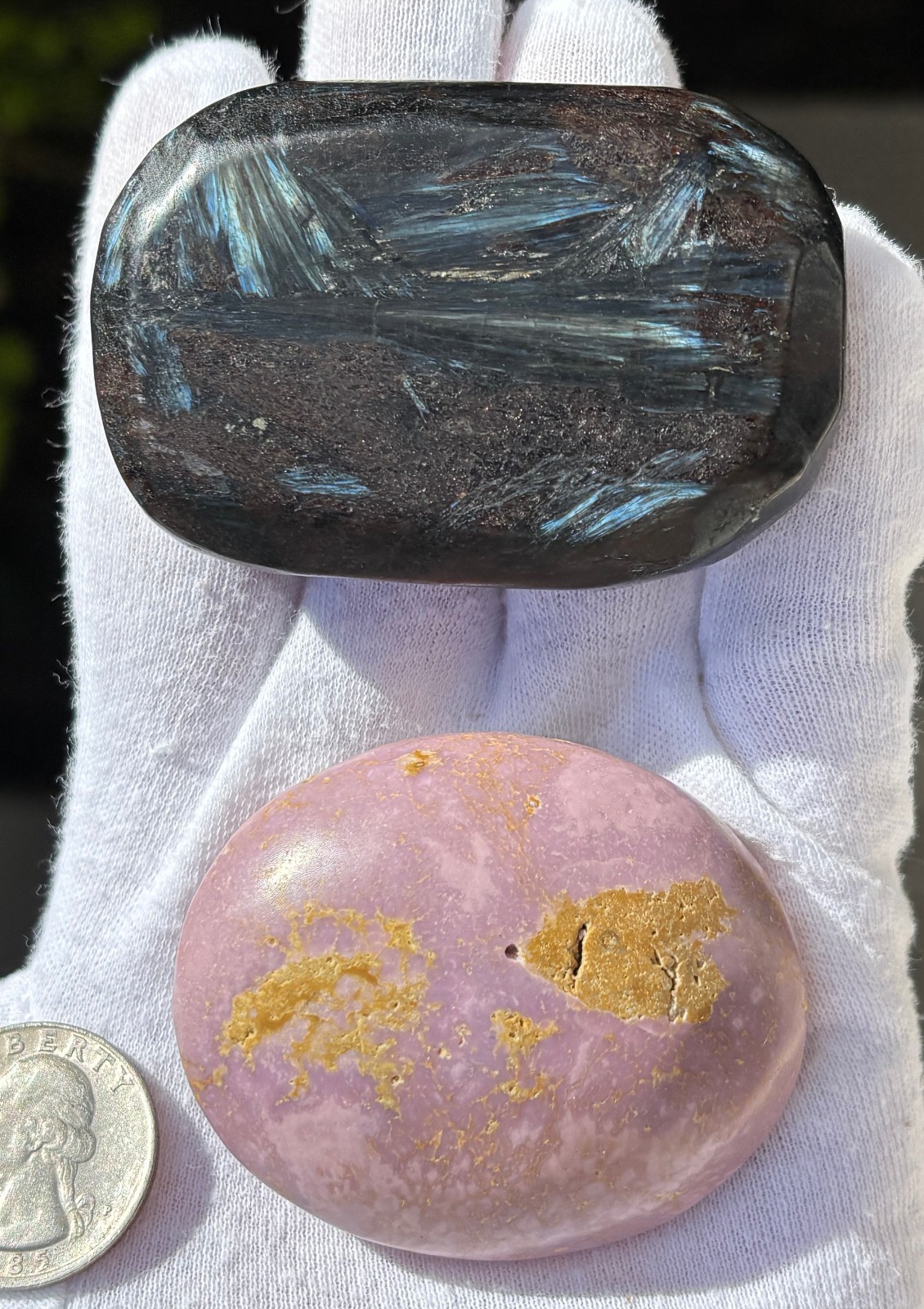 LOT PHOSPHOSIDERITE & ARFVEDSONITE Antho phyllite PALMSTONES PALM STONE FLASH