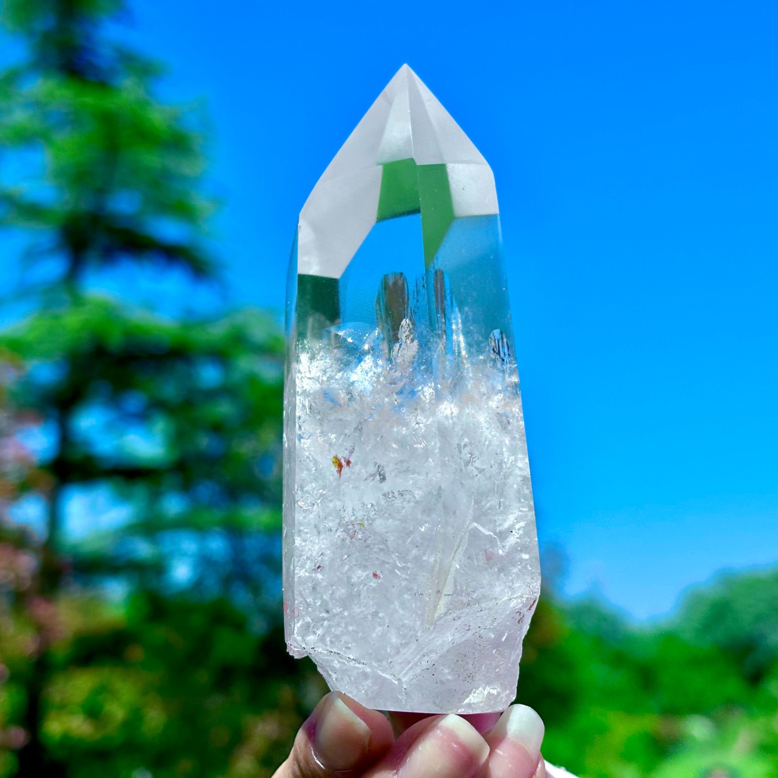 249G Natural Clear White Crystal Obelisk Transparent Quartz Energy Column Reik