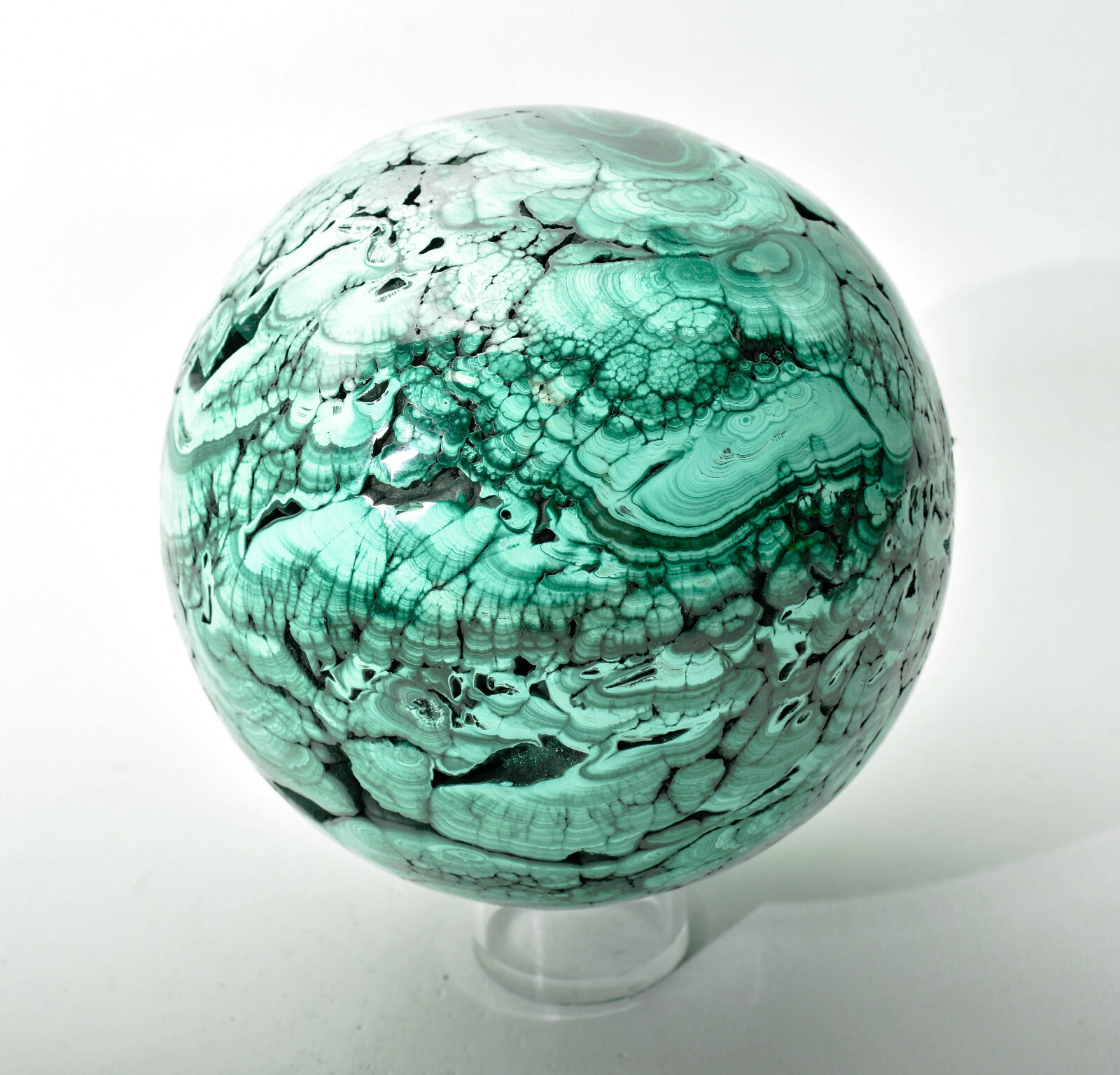 5.31″ Beautiful POLISHED MALACHITE SPHERE With Stand – No Filler Congo E565