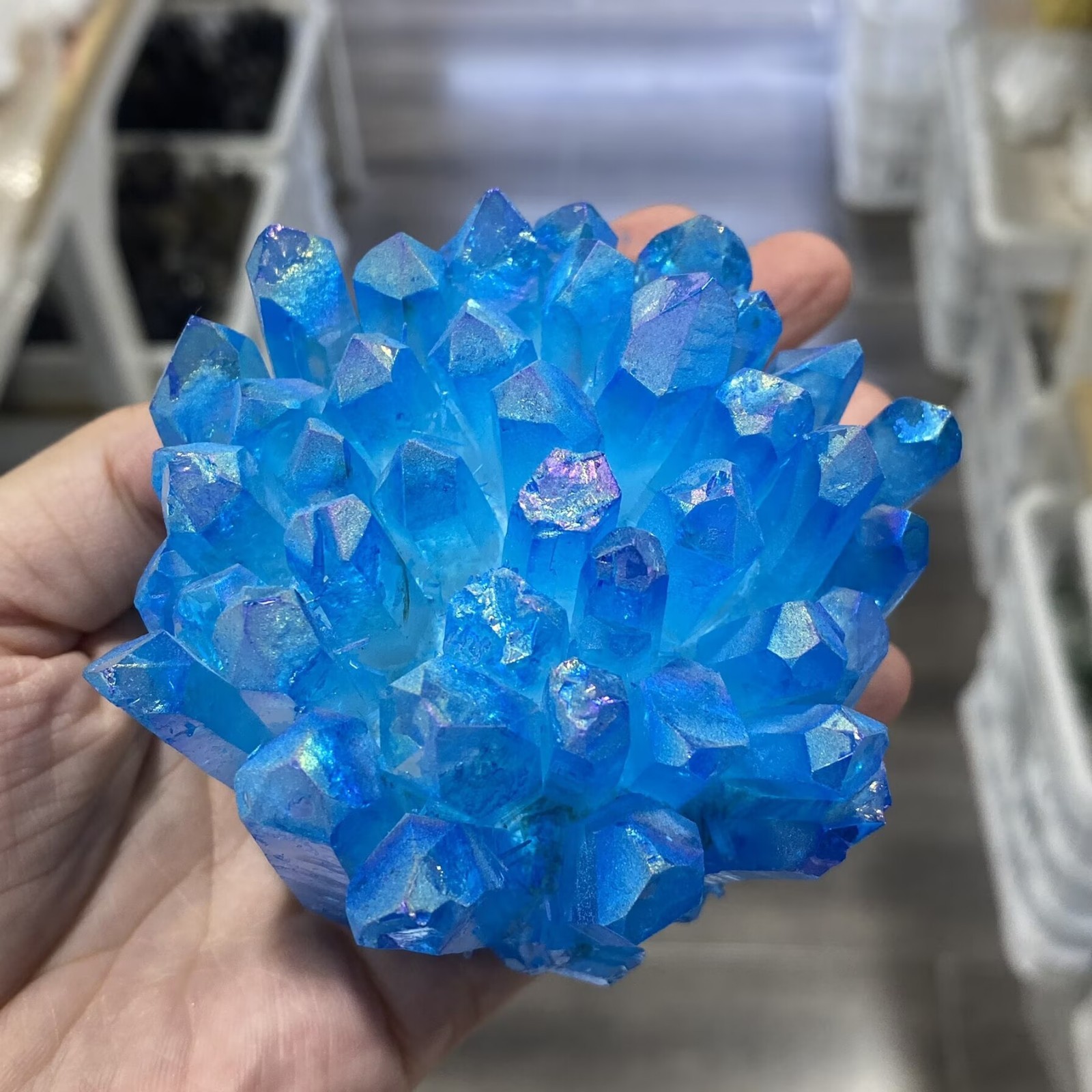 Electroplate blue Quartz Crystal Cluster Mineral Specimen Healing 300g+ 1pc