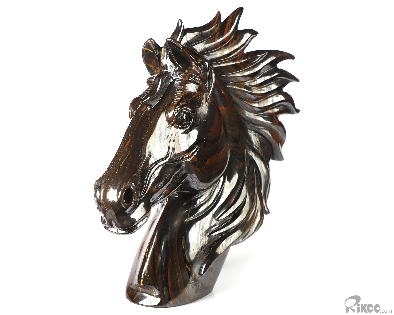 8.0″ Colorful Tiger Iron Eye Hand Carved Crystal Horse Sculpture, Healing