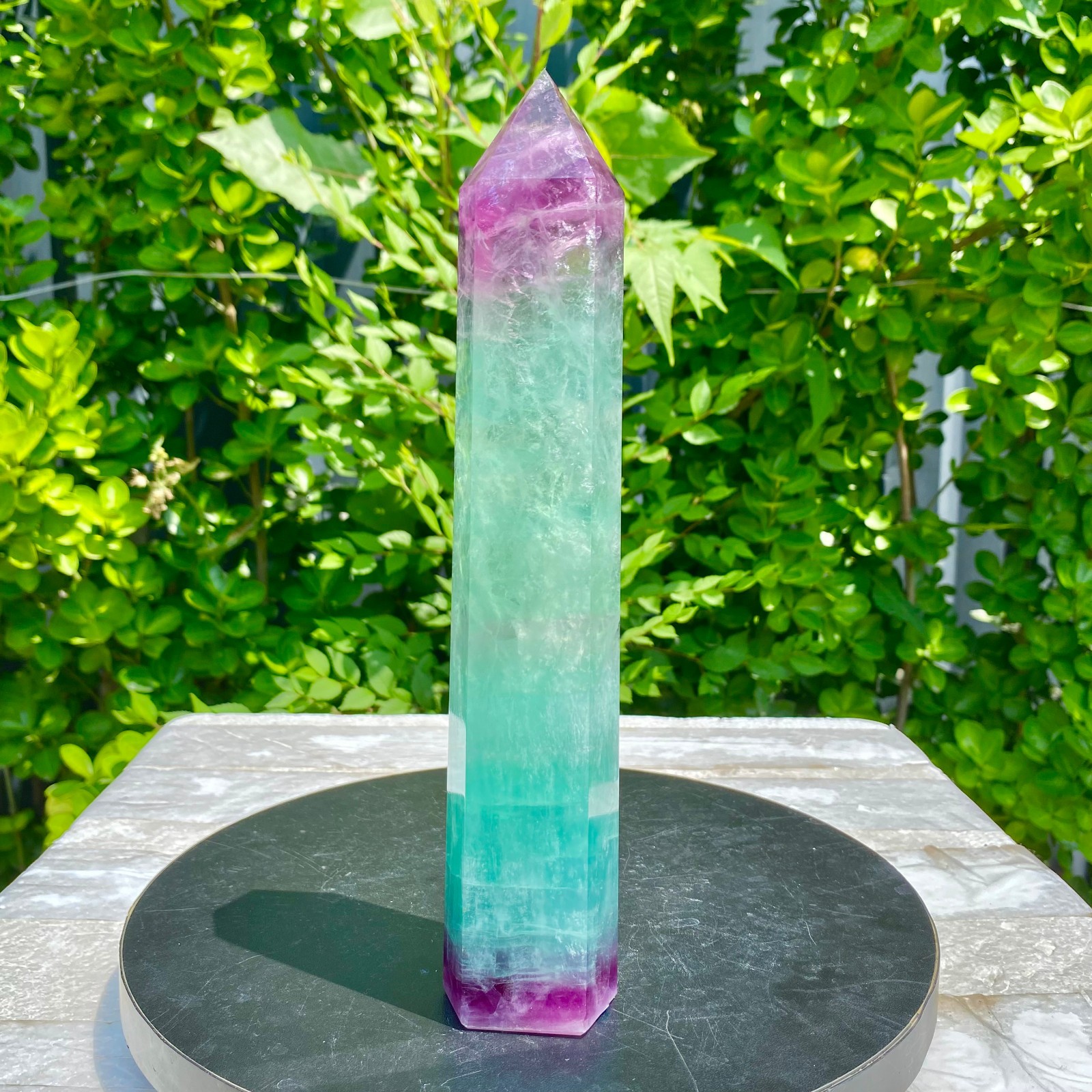 2.09LB Natural Rainbow Fluorite Obelisk Quartz Crystal Wand Tower Point Heal