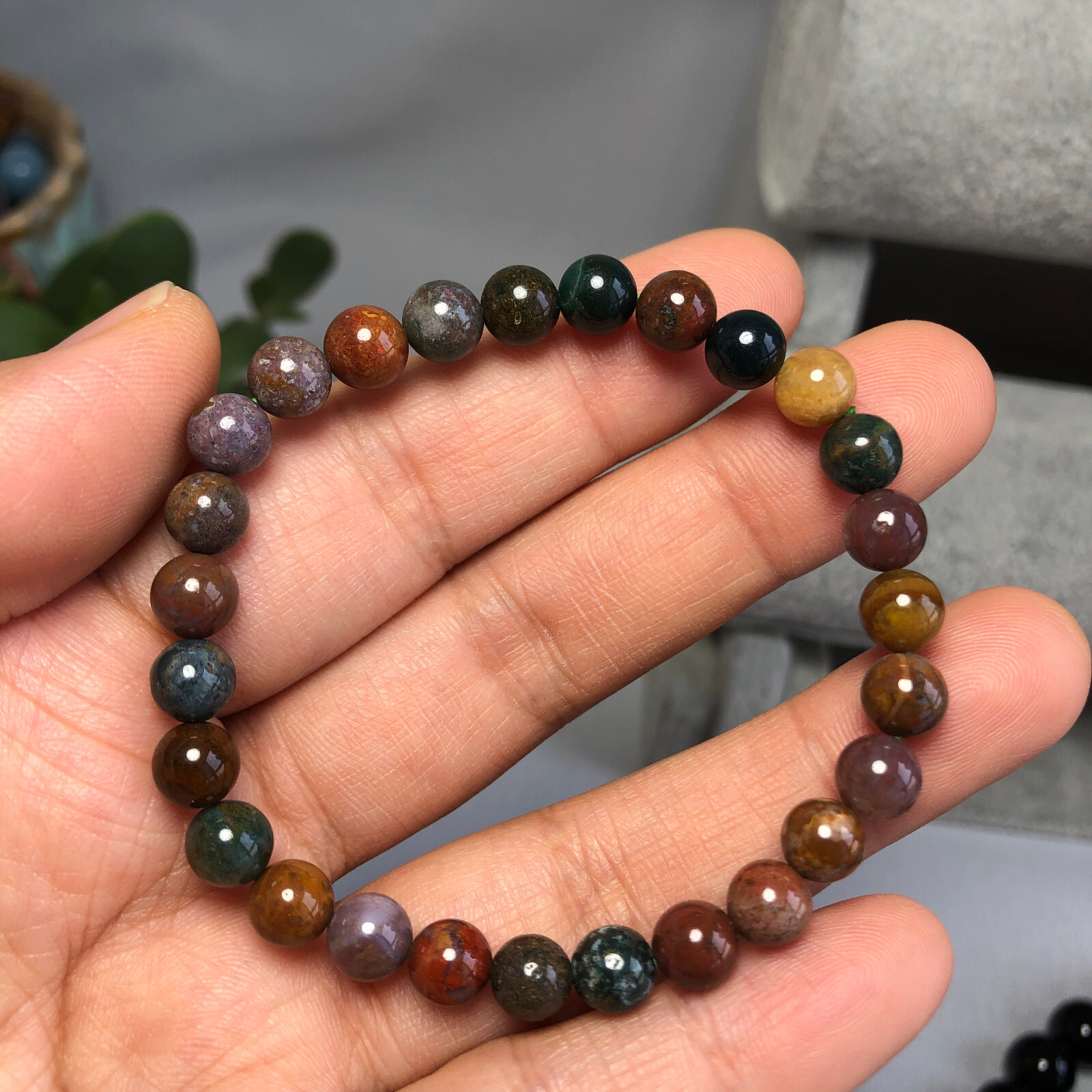 wholesale 4mm/6mm Natural ocean jasper Crystal beads bracelet 15g-16g A6031