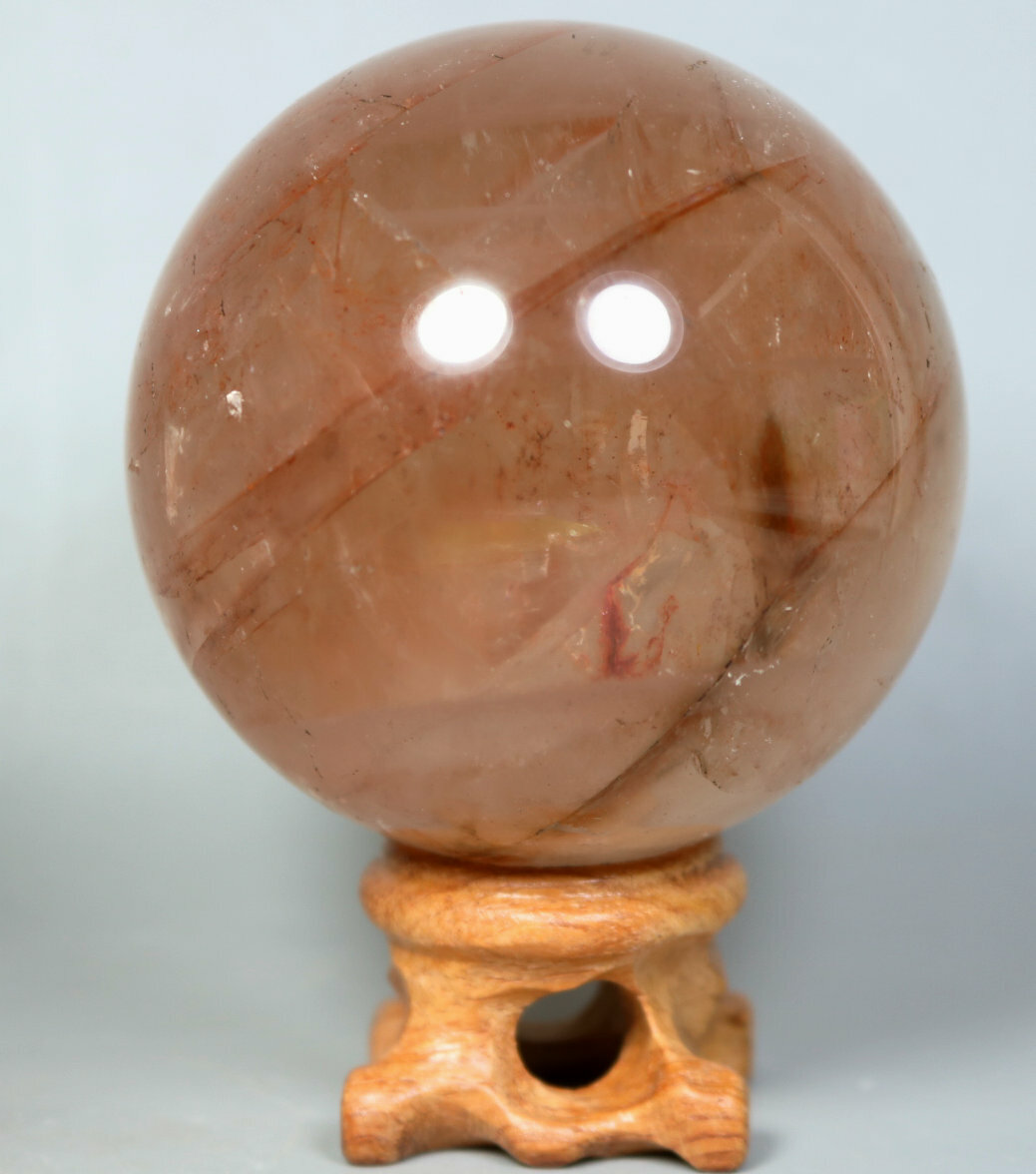 Natural RED FIRE QUARTZ Hematoid Crystal PHANTOM MULTI INCLUSIONS Sphere / Stand