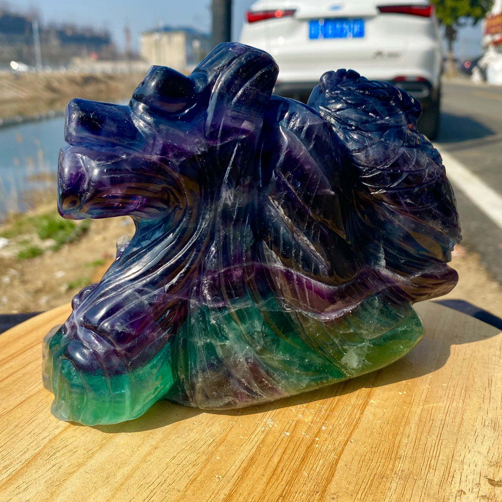 4.96LB Natural Fluorite Hand Carved Owl Statue Crystal Healing Reiki Stone