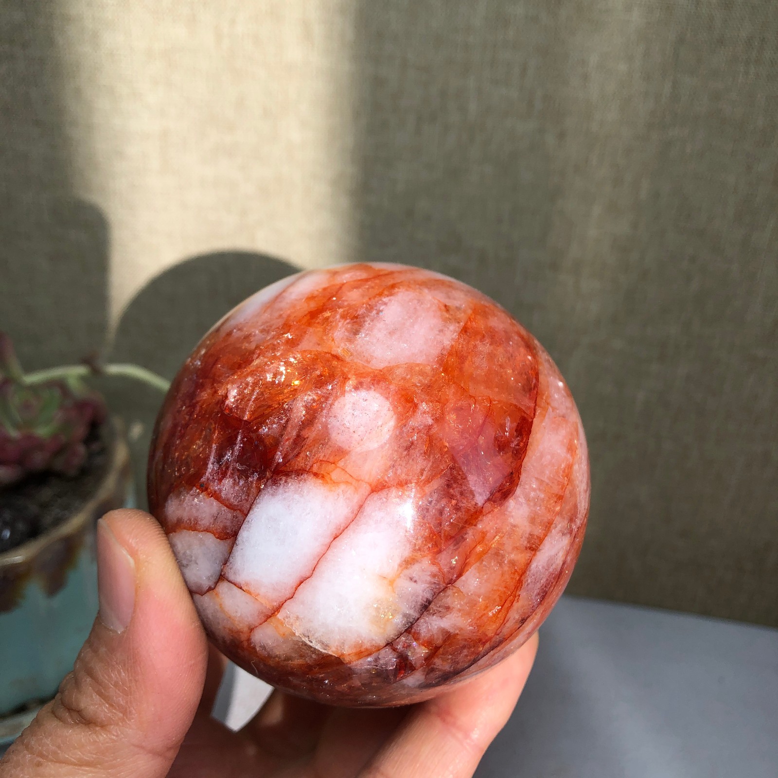 69mm Natural Red gum flower Crystal gemstone sphere ball Specimen 497g A3099