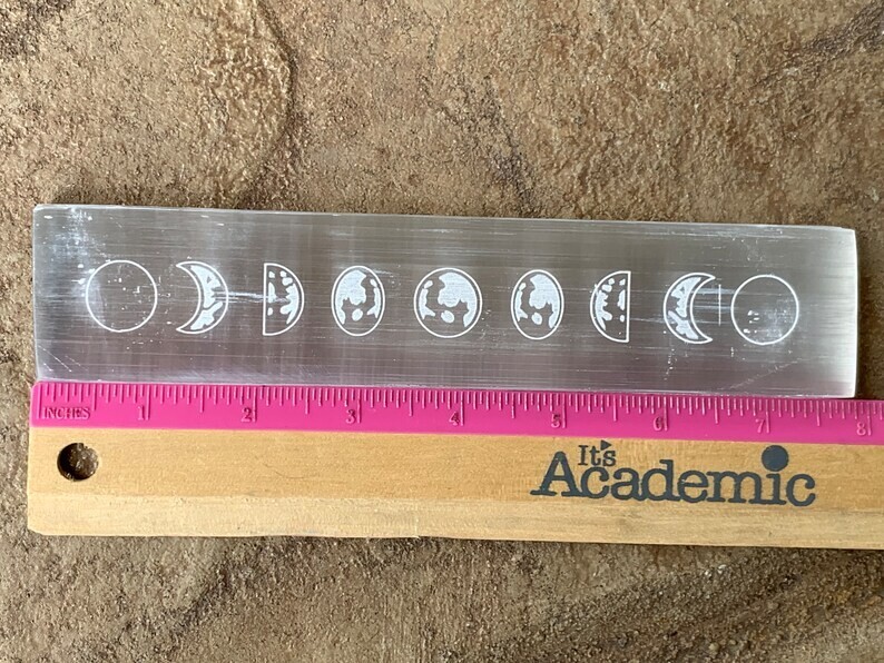 8” Moon Phase Wand, Selenite Gemstone, White Selenite, Gypsum Crystals, Selenite
