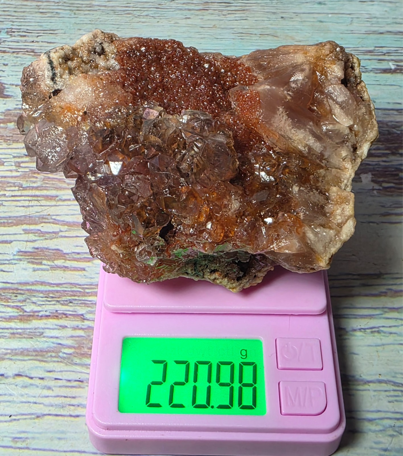 Natural Iron-Stained Druzy Quartz Crystal Cluster Sparkling Red Hematoid Quartz