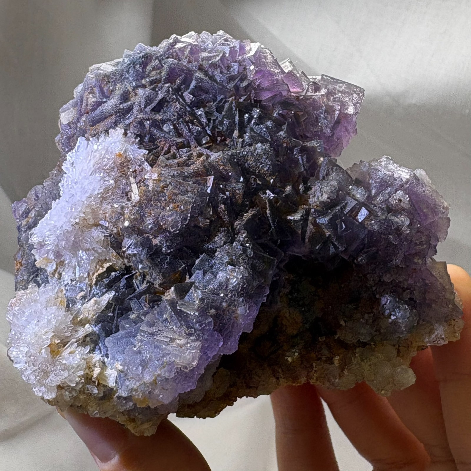 Large Rare Dual Color Fluorescent Natural Fluorite Double Sided Mineral Specimen