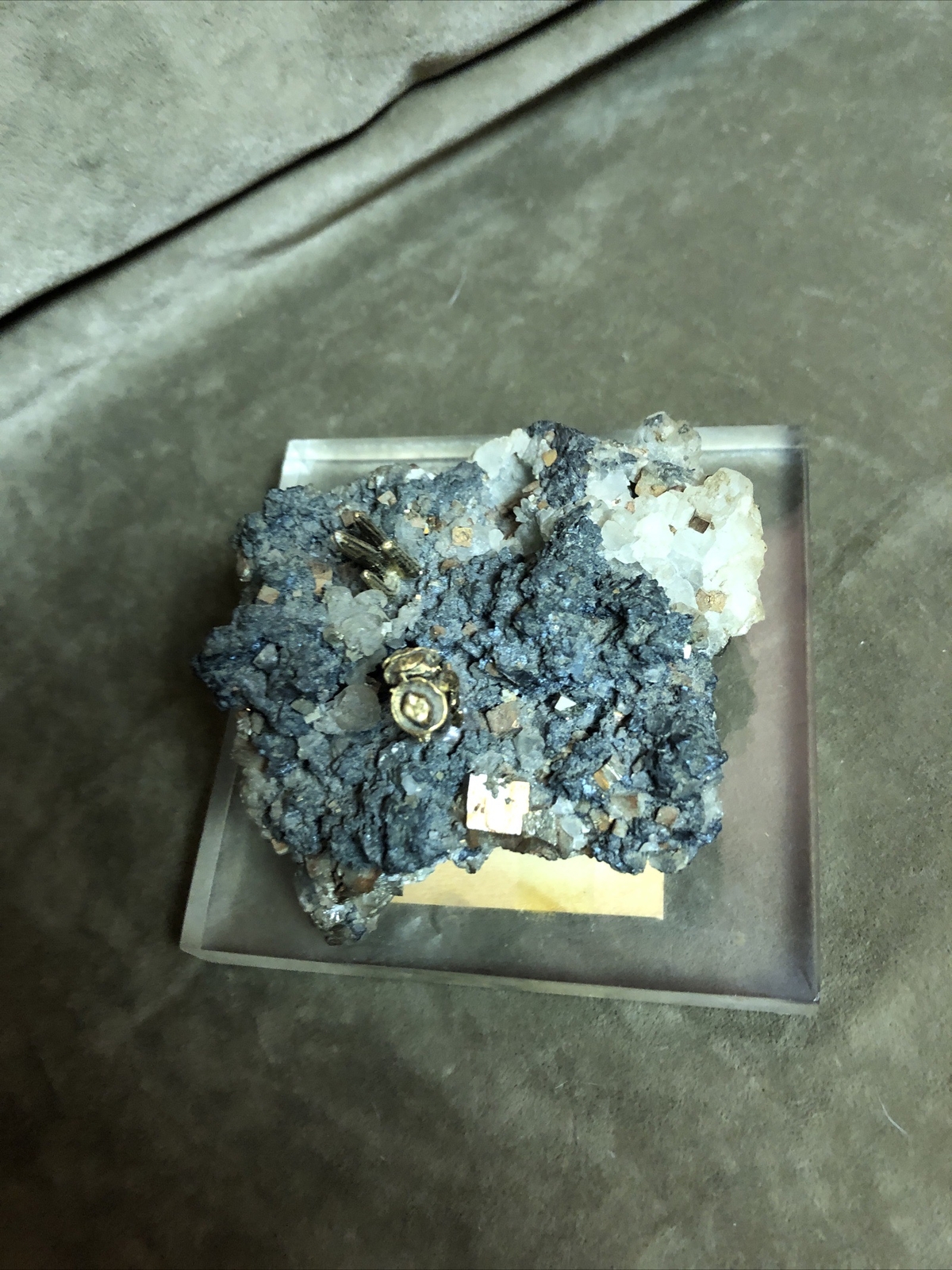 Vintage Mother Lode Pyrite Mineral Specimen Mexico Acrylic Lucite Base
