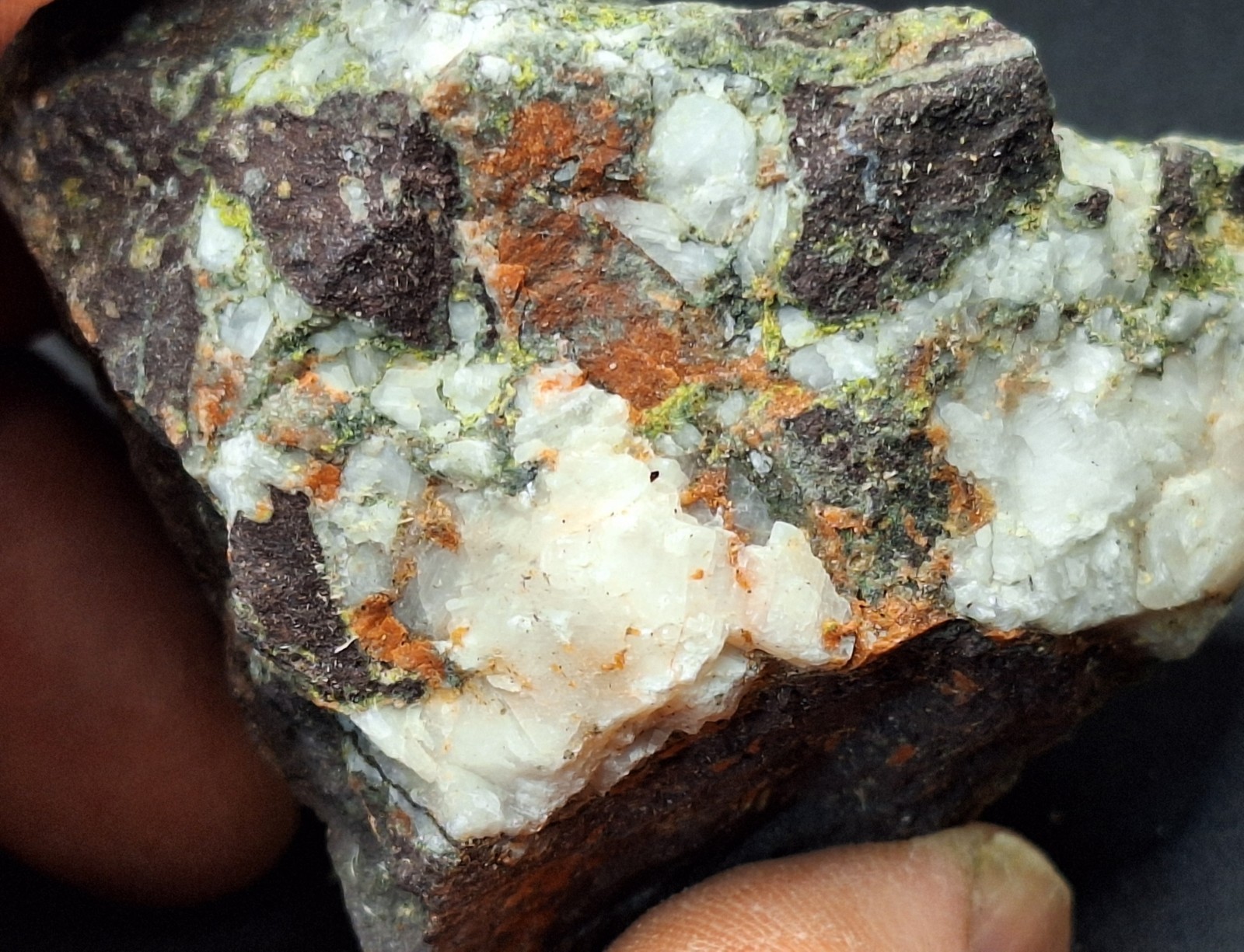 Calcite On Pretty Multi Colored Amygdaloidal Basalt From Copper Mine Michigan