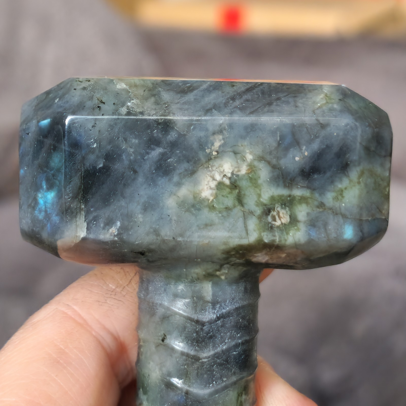 Polished Labradorite Carved Thor Hammer Mjolnir 3.75″ – 212 Grams – USA